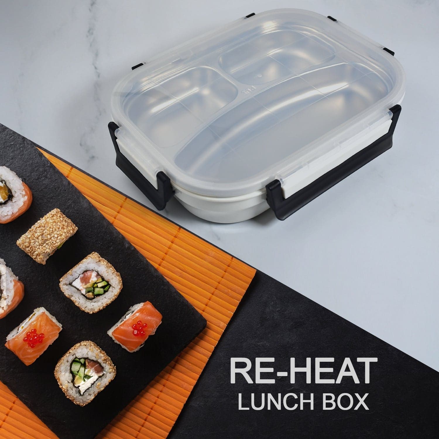 White Transparent Lunch Box For Kids And Adults, Stainless Steel Lunch Box With 3 Compartments. thumbnail 6
