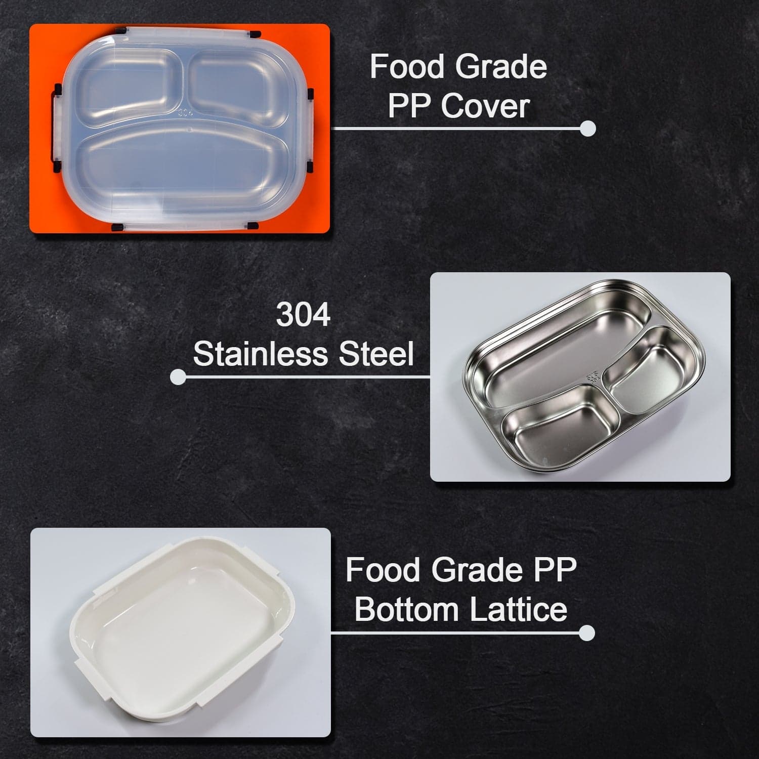 White Transparent Lunch Box For Kids And Adults, Stainless Steel Lunch Box With 3 Compartments. thumbnail 15