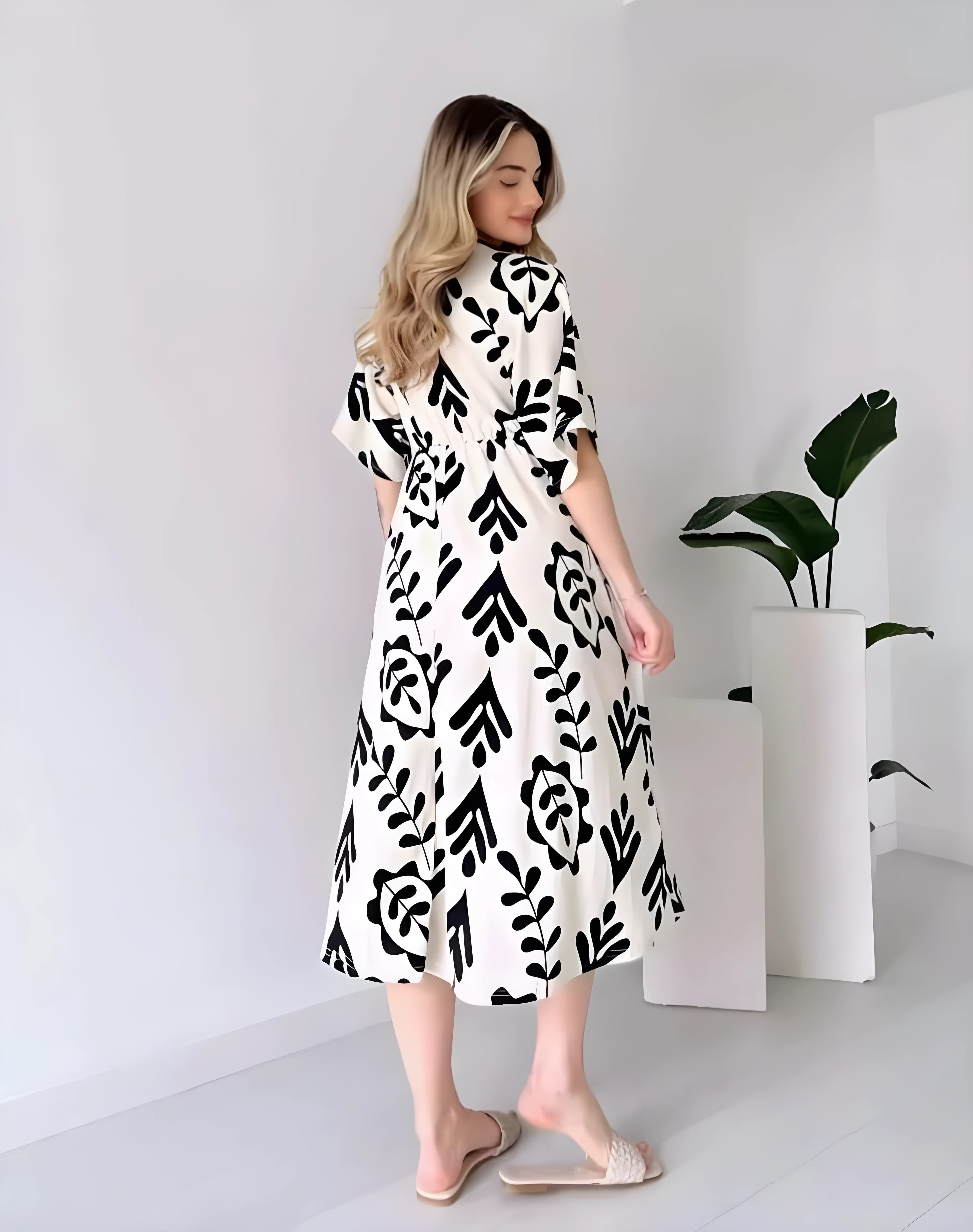 Trendy Floral Wrap Style Dress For Women - Soft Fabric High-Waist Midi Dress For Office & Casual Wear thumbnail 3