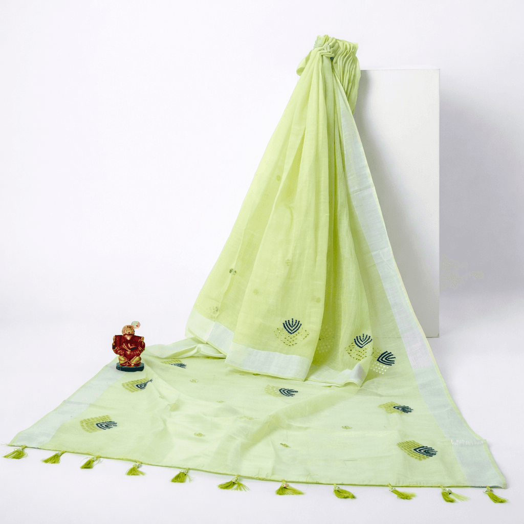 Self Design, Embroidered Daily Wear Organza Saree (Light Green) thumbnail 5