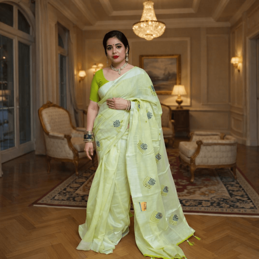 Self Design, Embroidered Daily Wear Organza Saree (Light Green) thumbnail 3