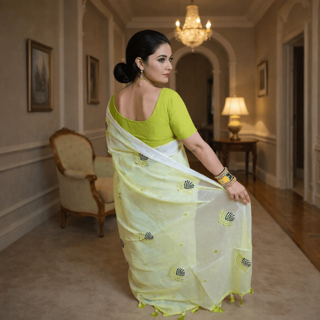 Self Design, Embroidered Daily Wear Organza Saree (Light Green) thumbnail 2