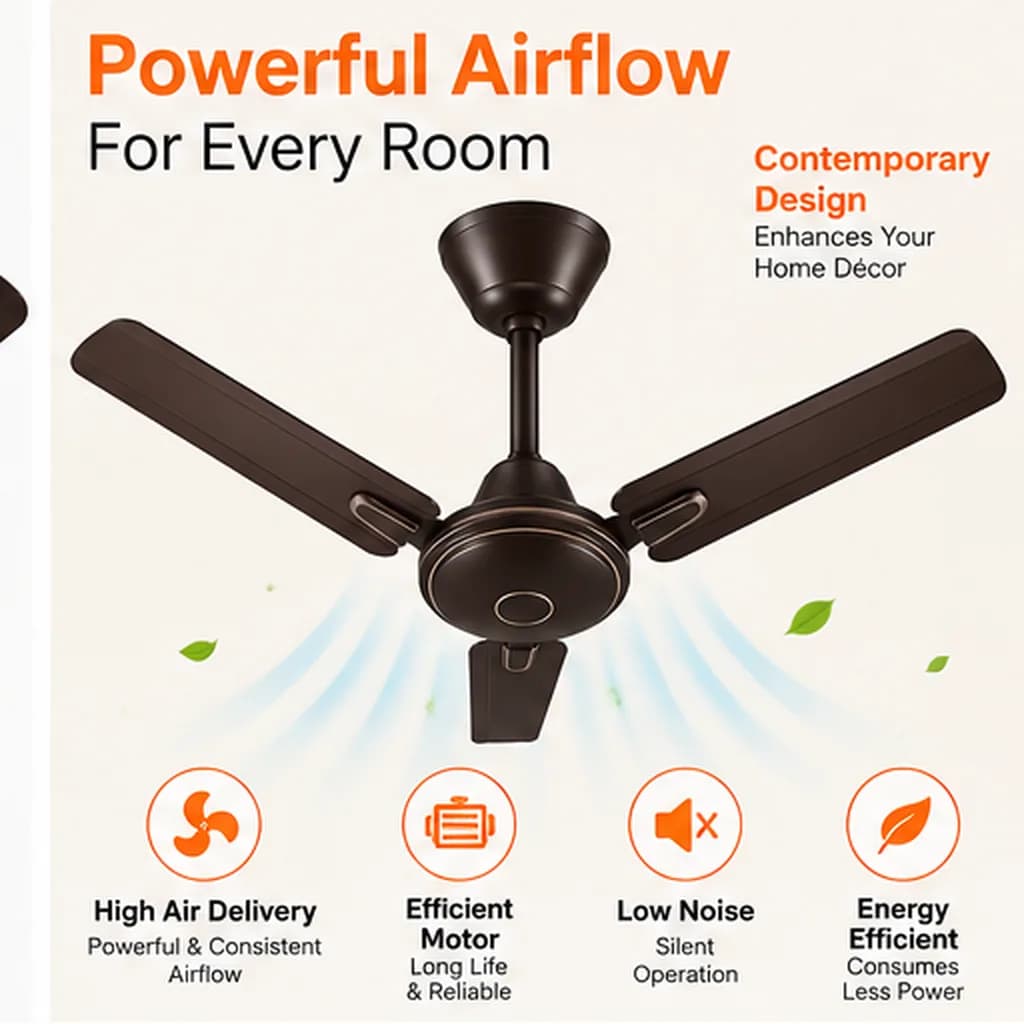 Dark Brown 1200 mm Three-Blade Ceiling Fan with Silver Accent Rings thumbnail 2