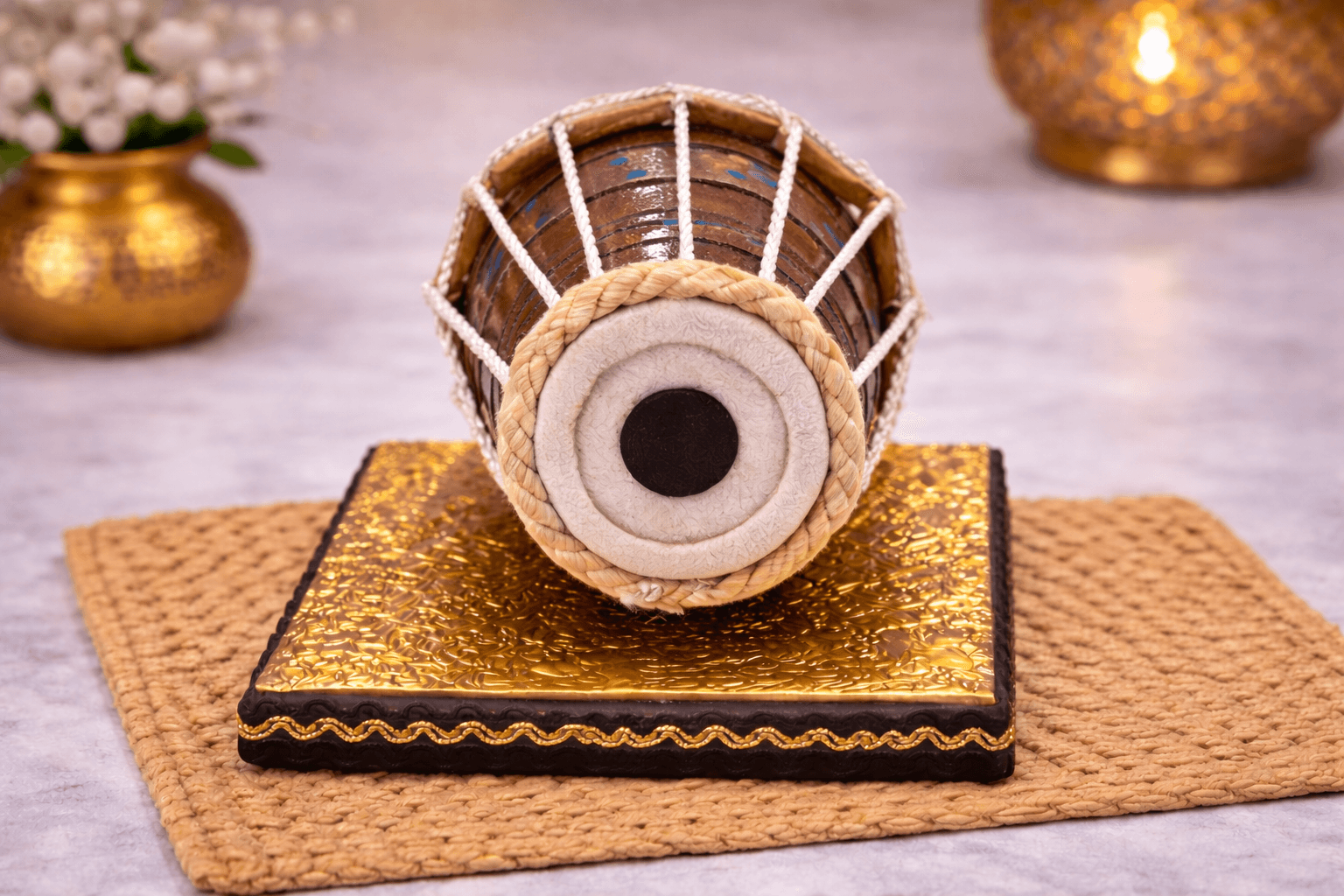 Miniature Tabla Decorative Showpiece Wooden Indian Musical Instrument For Home Office Table Decor thumbnail 3