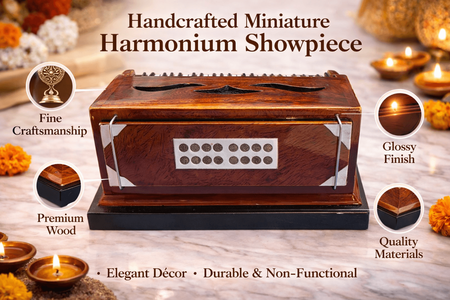 Premium Handcrafted Miniature Harmonium Decor thumbnail 3