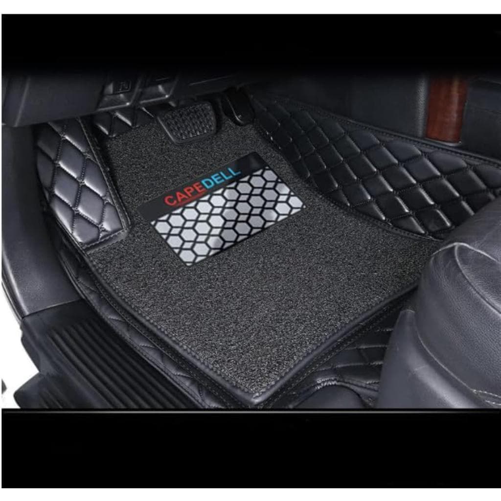 CAPDELL 7D Designer Car Floor Mats For Mahindra Thar Roxx Automatic – Luxury Leather Double Layer, Washable & Durable (3 Pieces, Tan-Golden Beige) thumbnail 3