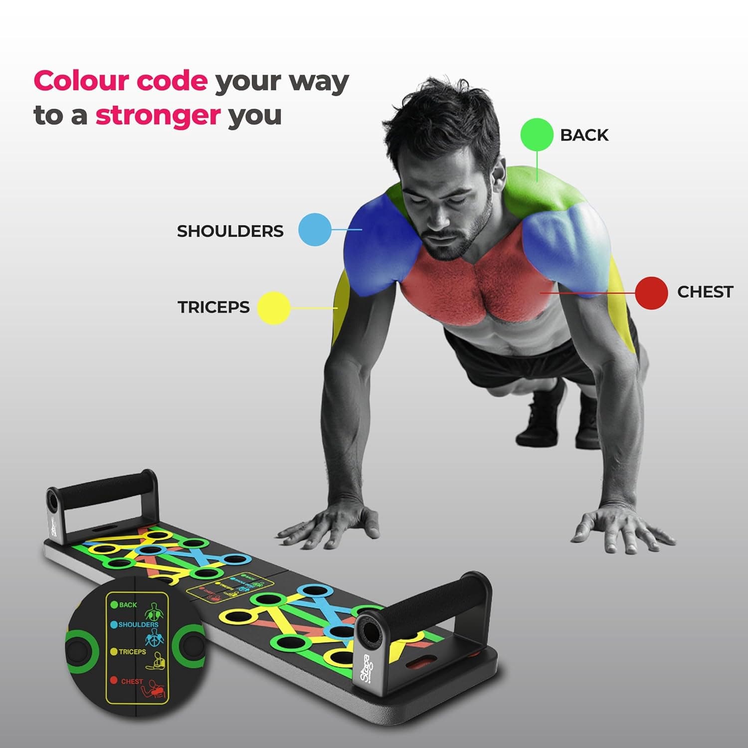 Multi-Functional Push-Up Board With Handles – Color-Coded Foldable Home Workout System thumbnail 3