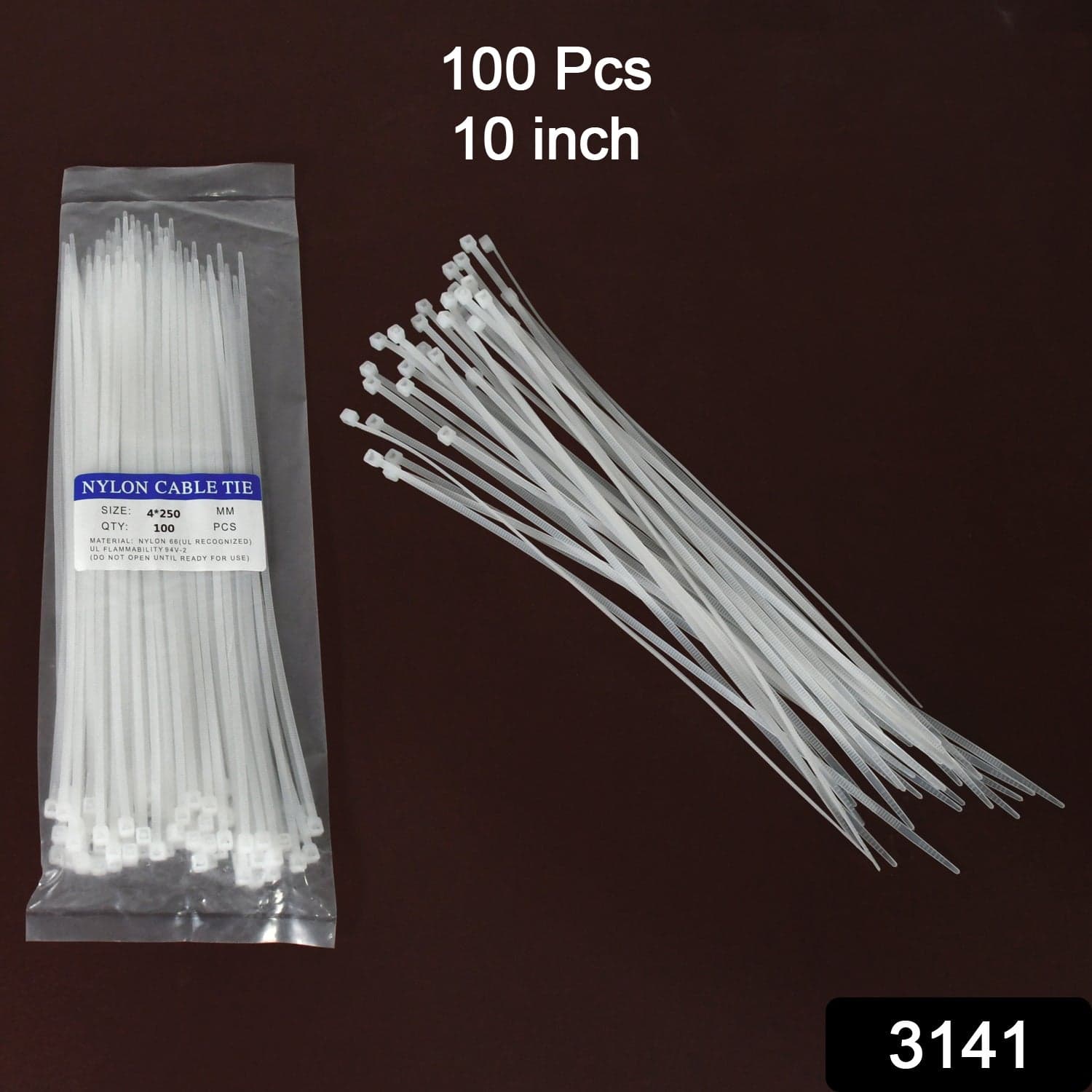 10Inch Nylon Self Locking Cable Ties, Heavy Duty Strong Zip Wire Tie. Pack of 100 - Black thumbnail 2