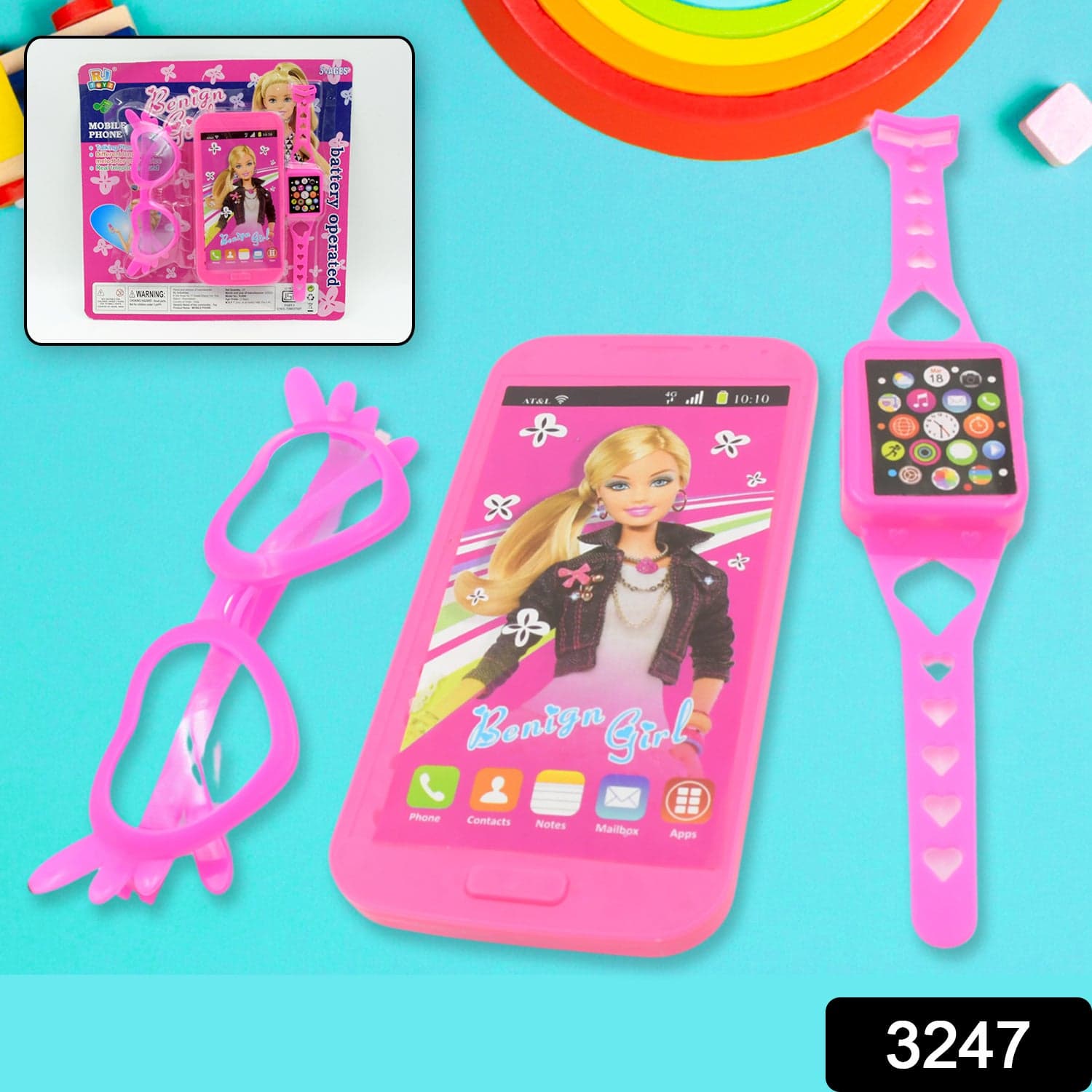 Barbiee Musical Phone, Watch & Glasses Set For Girls Of Abs Calling Toy (3-Piece, Battery Not Included) thumbnail 2