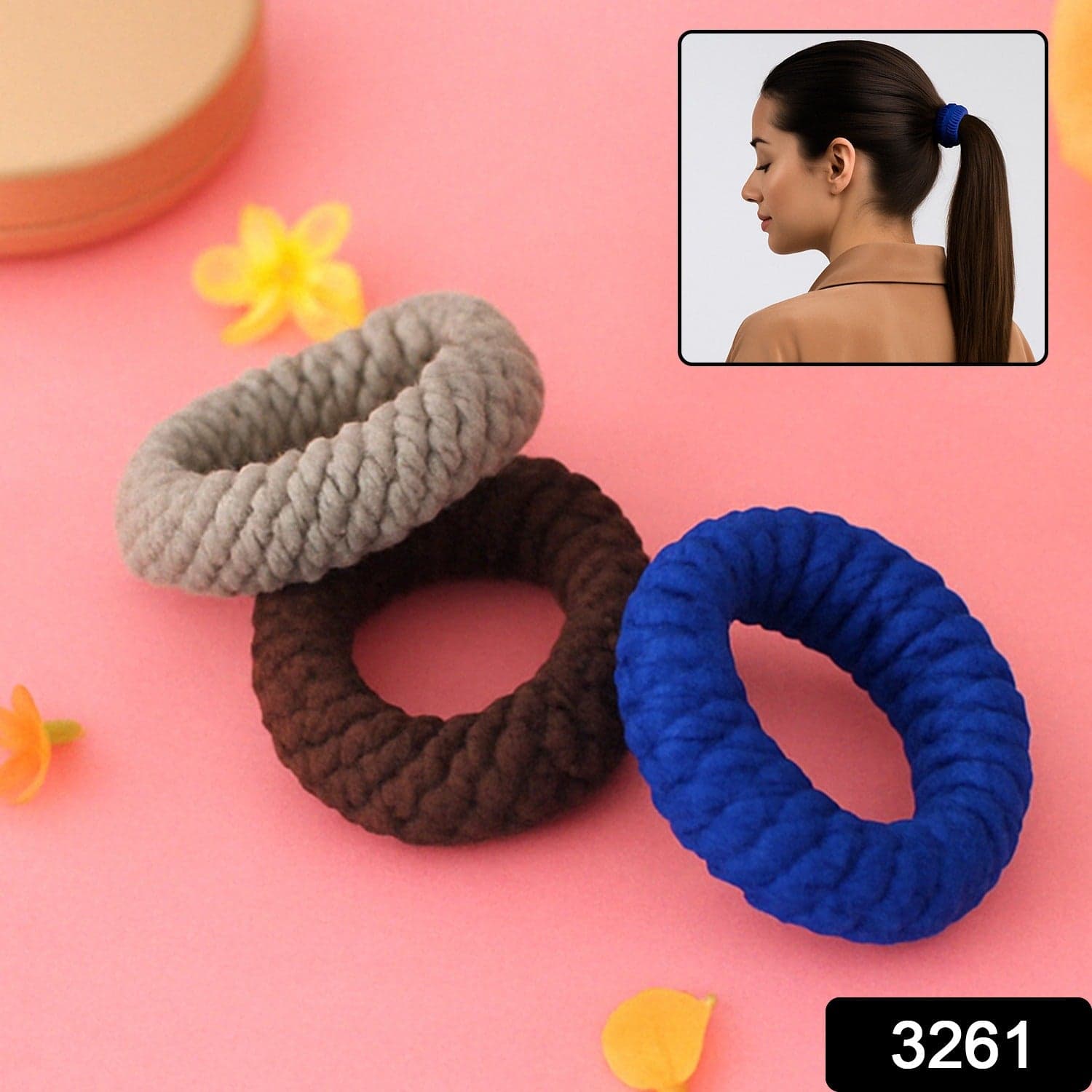 Tyre Shape Hair Rubber Bands Pack of 3 (Multicolour), Hair accessories thumbnail 2