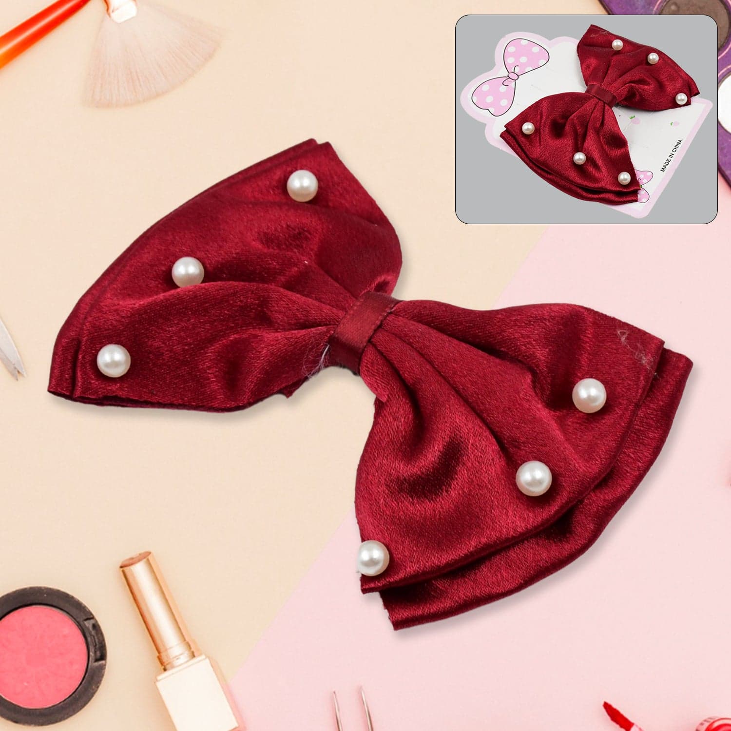 Hair Bow Knot Clip Suitable For Girls (1 Pc / Multicolour), Hair accessories thumbnail 1