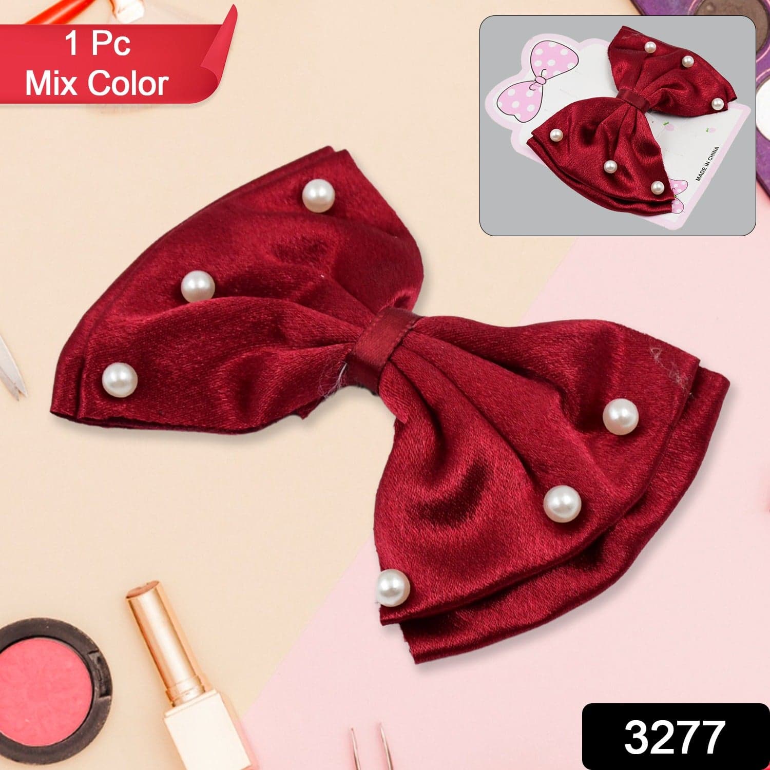 Hair Bow Knot Clip Suitable For Girls (1 Pc / Multicolour), Hair accessories thumbnail 2