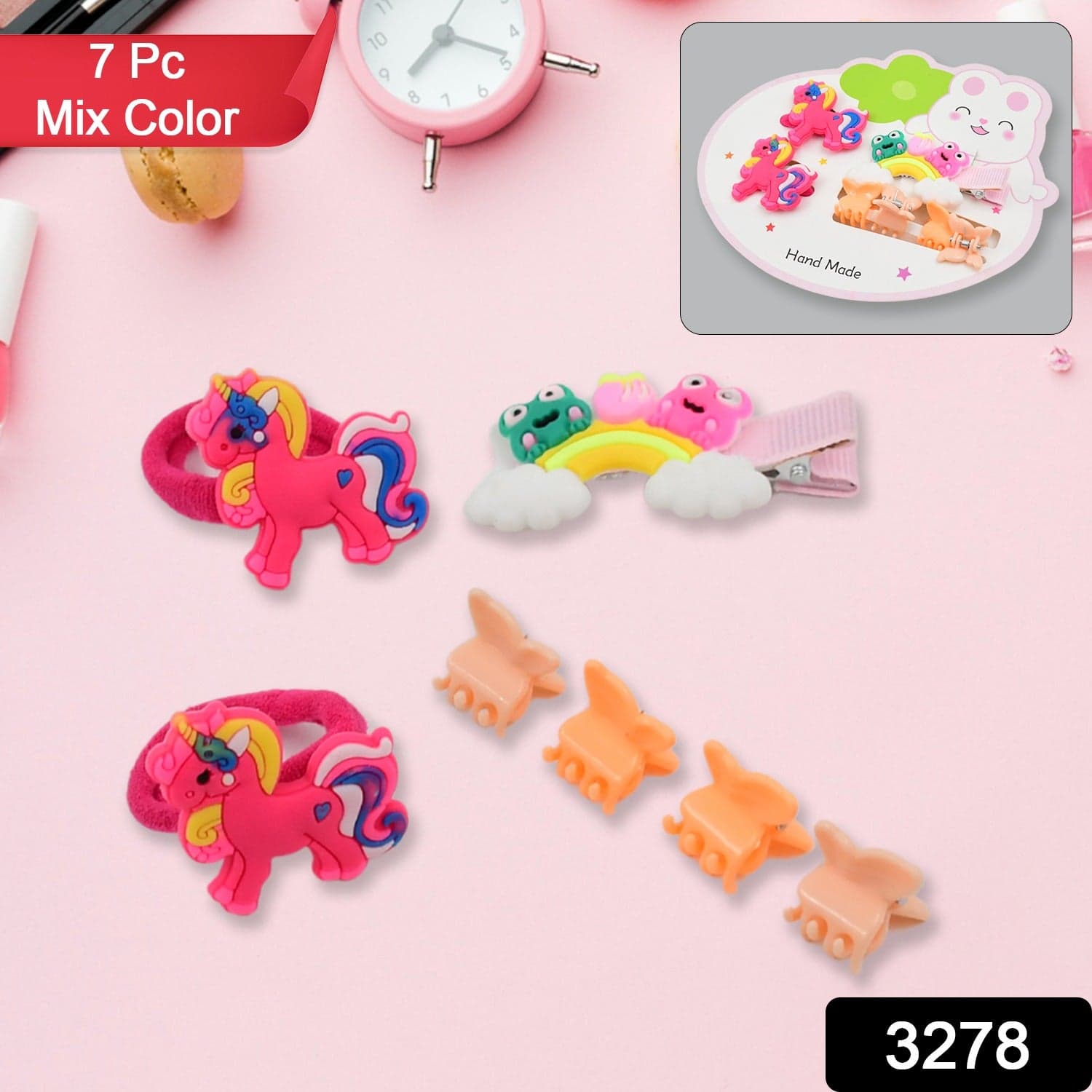 Cute Cartoon Plush Hairpin Set (7 Pcs Set / Mix Colour), Hair accessories thumbnail 2