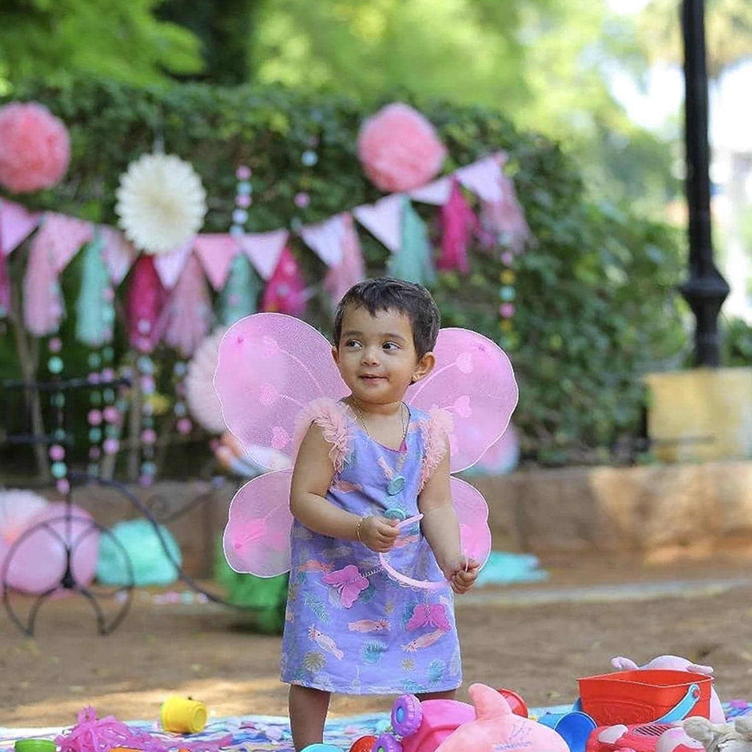 Baby Girl's Fairy Nylon Butterfly Wings Costume Butterfly Fairy Angel Wing| Wand And Hairband Multi- Color For Party (1pc) thumbnail 1