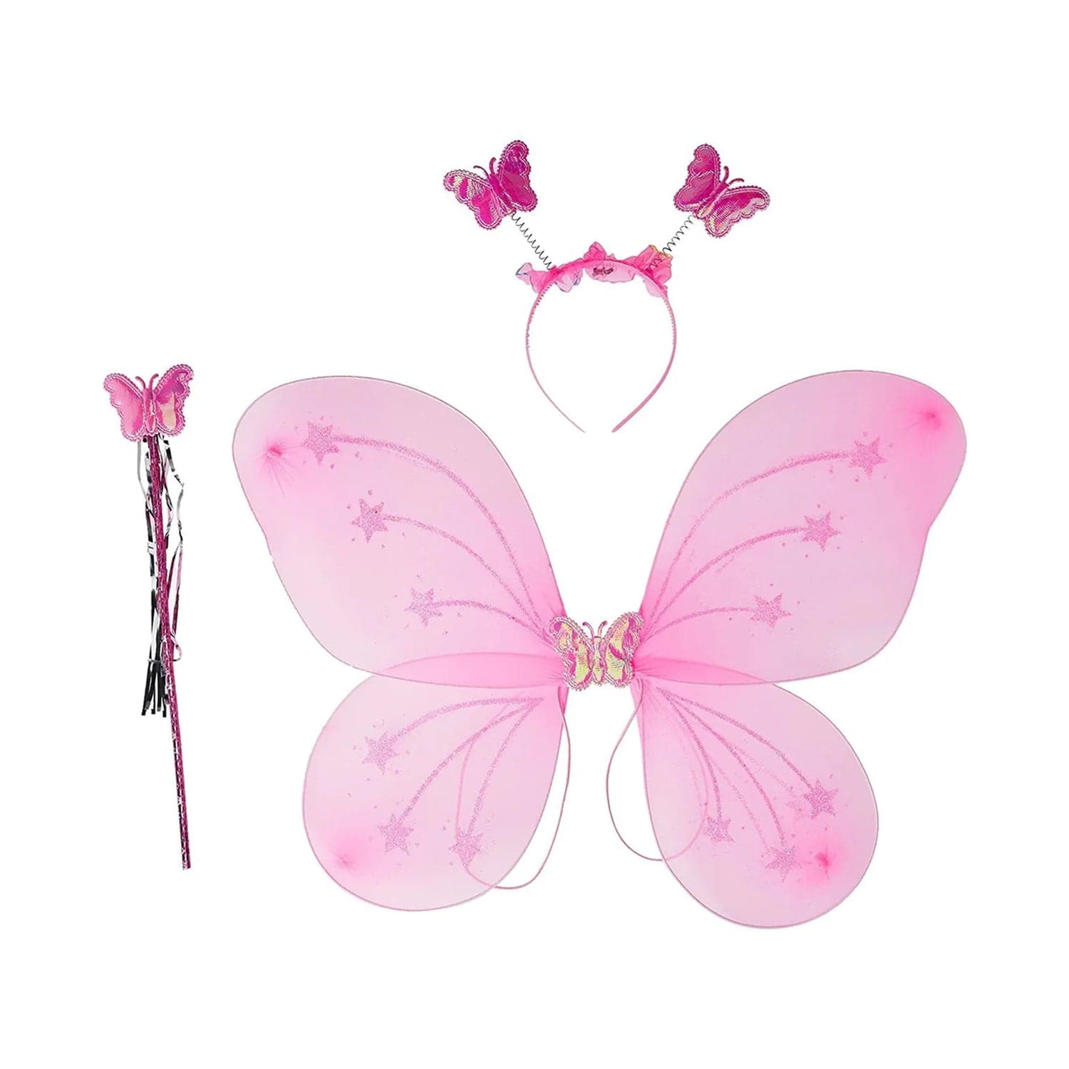 Baby Girl's Fairy Nylon Butterfly Wings Costume Butterfly Fairy Angel Wing| Wand And Hairband Multi- Color For Party (1pc) thumbnail 2