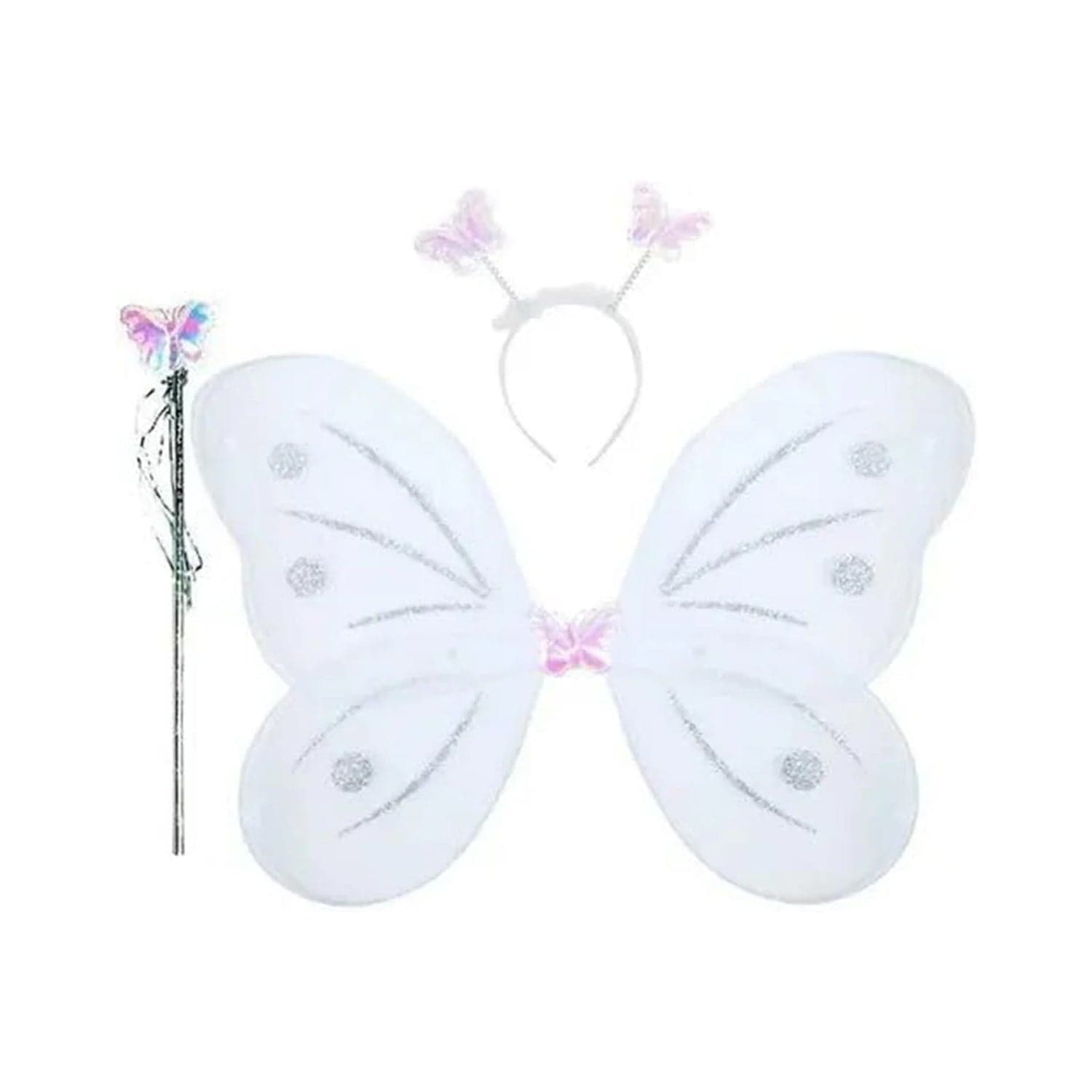 Baby Girl's Fairy Nylon Butterfly Wings Costume Butterfly Fairy Angel Wing| Wand And Hairband Multi- Color For Party (1pc) thumbnail 3
