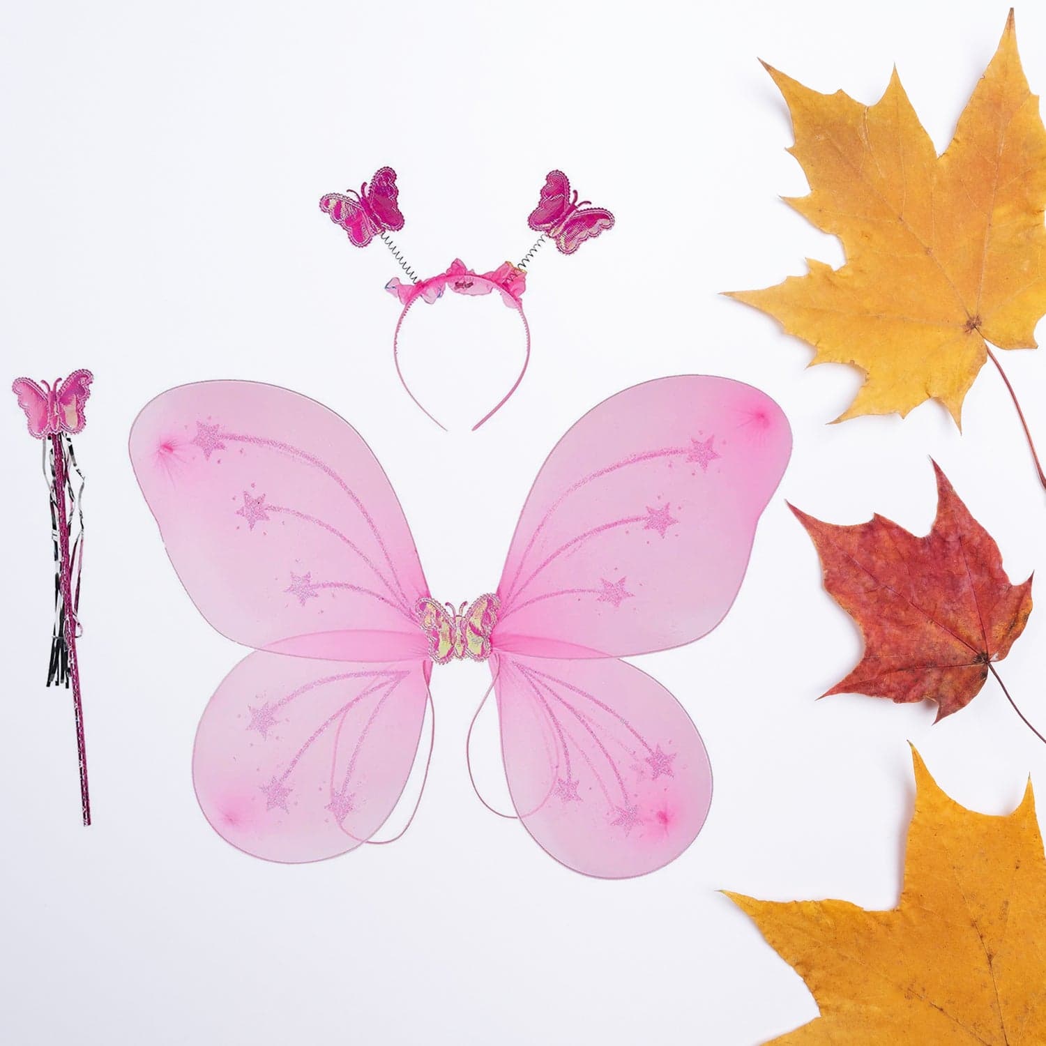 Baby Girl's Fairy Nylon Butterfly Wings Costume Butterfly Fairy Angel Wing| Wand And Hairband Multi- Color For Party (1pc) thumbnail 4