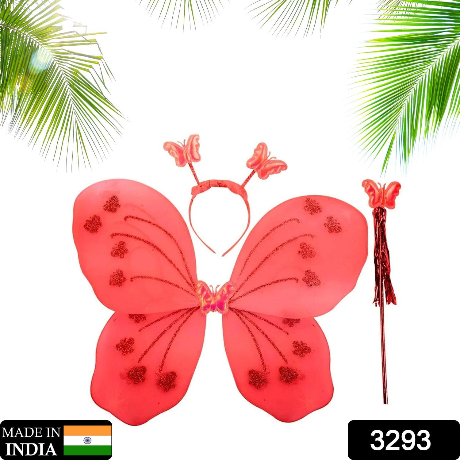 Baby Girl's Fairy Nylon Butterfly Wings Costume Butterfly Fairy Angel Wing| Wand And Hairband Multi- Color For Party (1pc) thumbnail 6