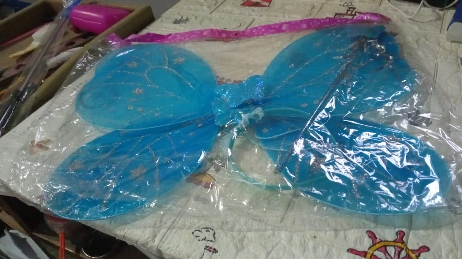 Baby Girl's Fairy Nylon Butterfly Wings Costume Butterfly Fairy Angel Wing| Wand And Hairband Multi- Color For Party (1pc) thumbnail 7