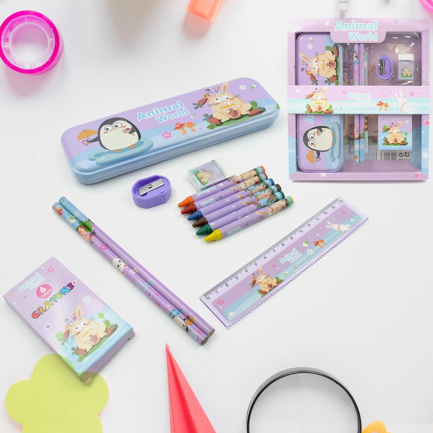 Stationery Kit for Kids - Metal Pencil Box, Sharpener, Pencil & Eraser (12 Pc Set) thumbnail 1