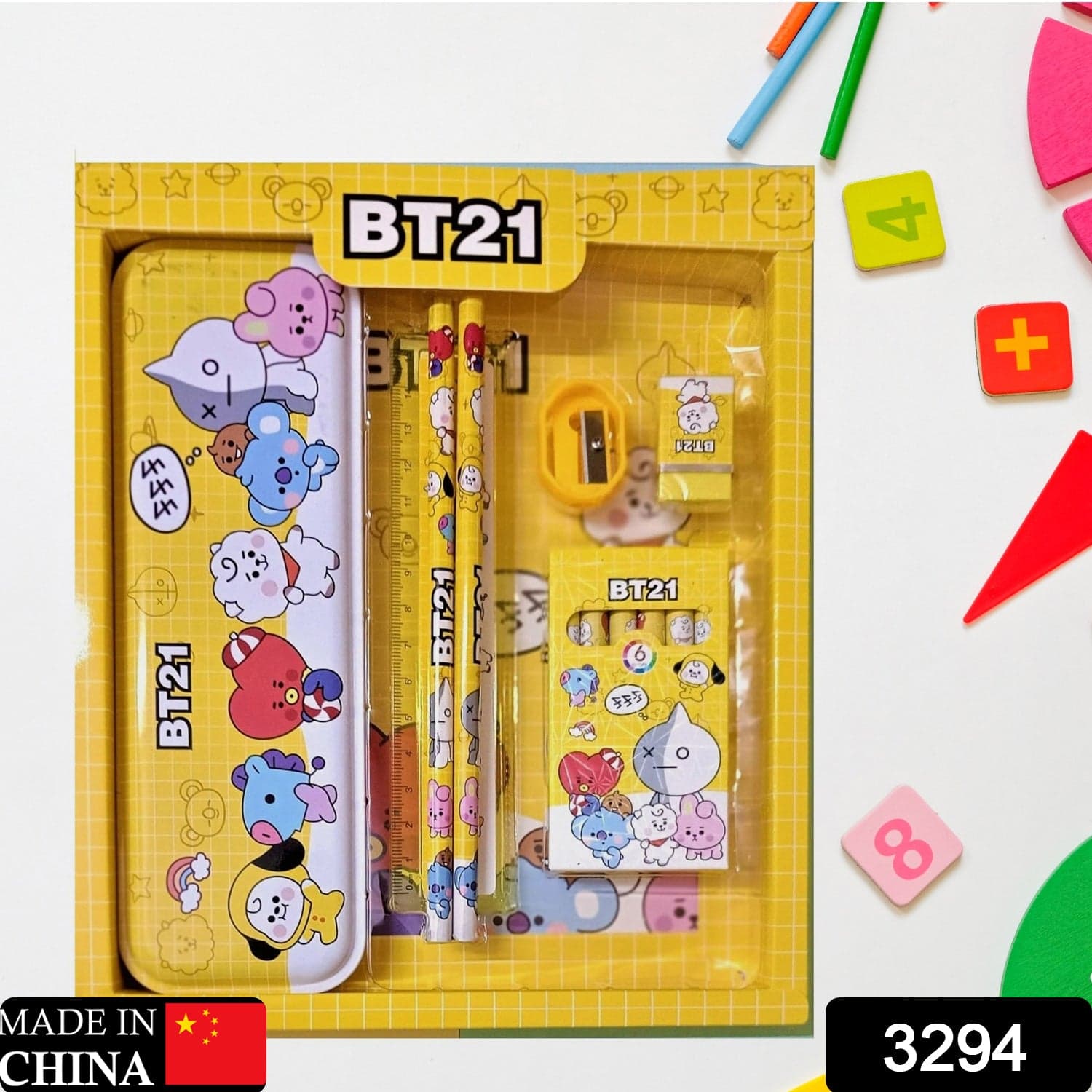 Stationery Kit for Kids - Metal Pencil Box, Sharpener, Pencil & Eraser (12 Pc Set) thumbnail 2