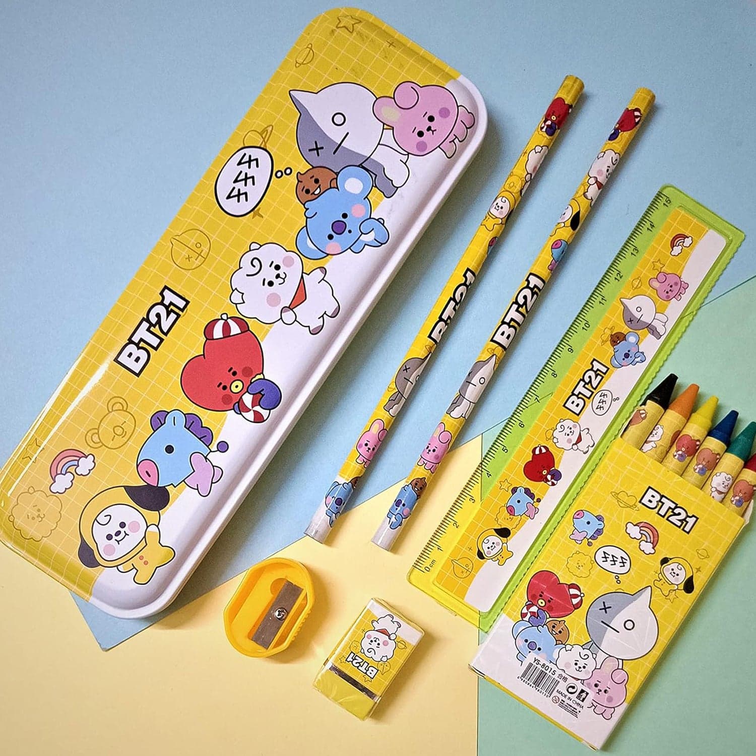 Stationery Kit for Kids - Metal Pencil Box, Sharpener, Pencil & Eraser (12 Pc Set) thumbnail 3