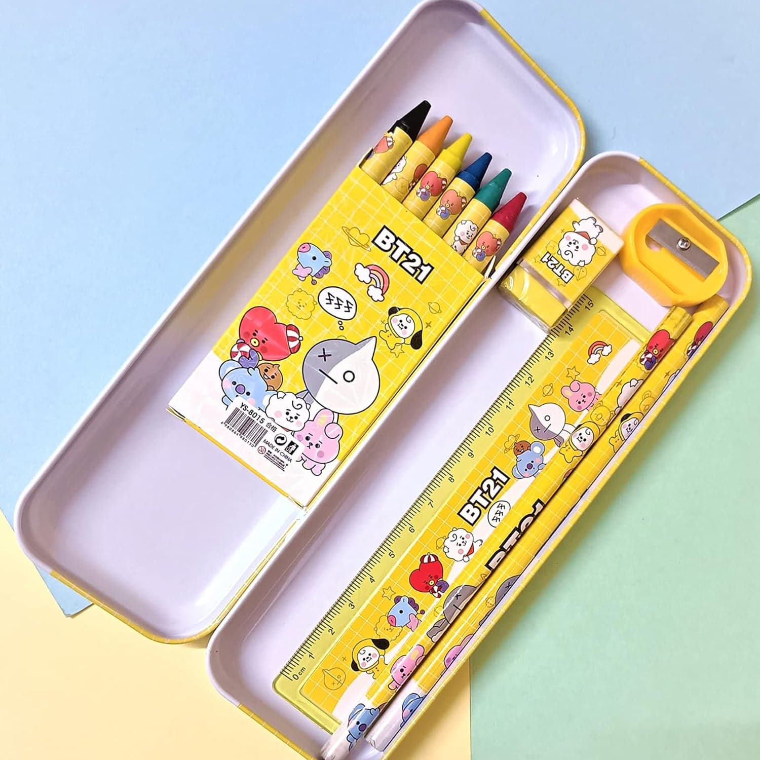 Stationery Kit for Kids - Metal Pencil Box, Sharpener, Pencil & Eraser (12 Pc Set) thumbnail 4