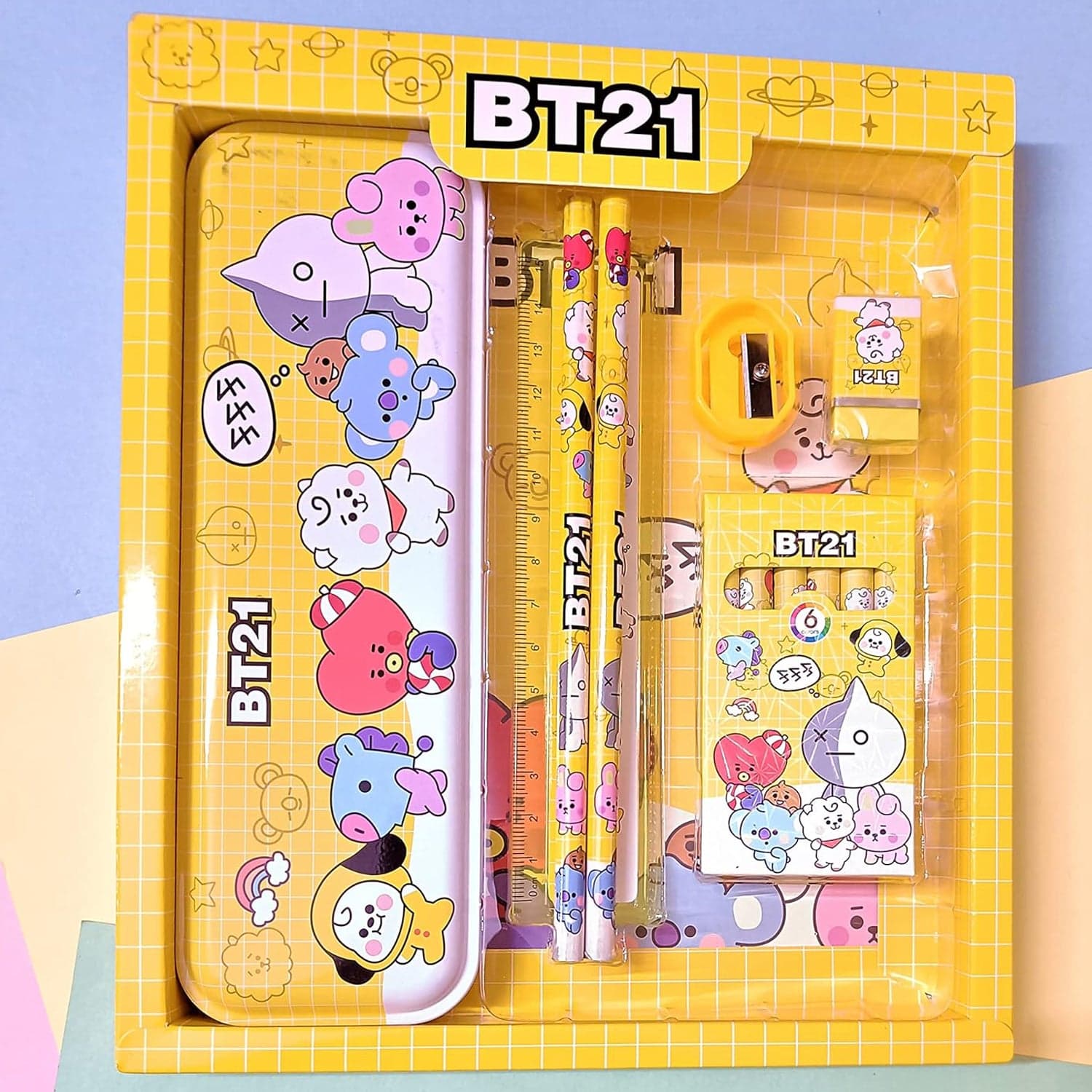 Stationery Kit for Kids - Metal Pencil Box, Sharpener, Pencil & Eraser (12 Pc Set) thumbnail 5