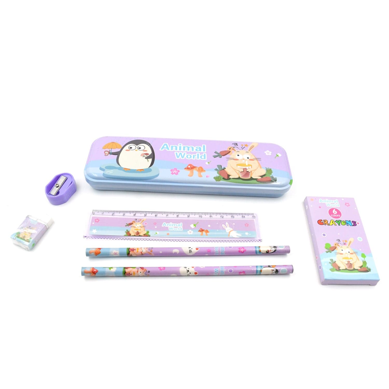 Stationery Kit for Kids - Metal Pencil Box, Sharpener, Pencil & Eraser (12 Pc Set) thumbnail 7