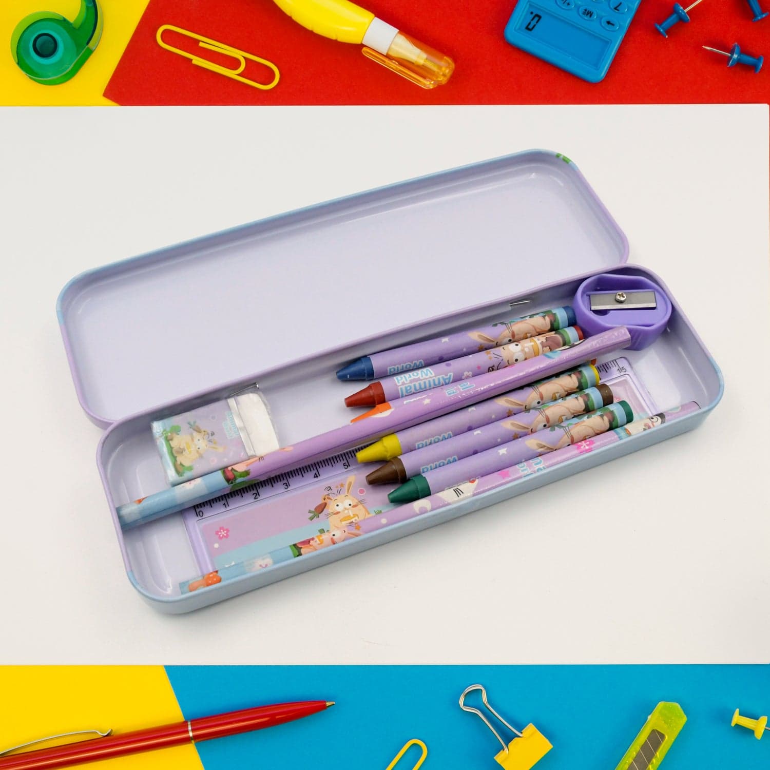 Stationery Kit for Kids - Metal Pencil Box, Sharpener, Pencil & Eraser (12 Pc Set) thumbnail 8