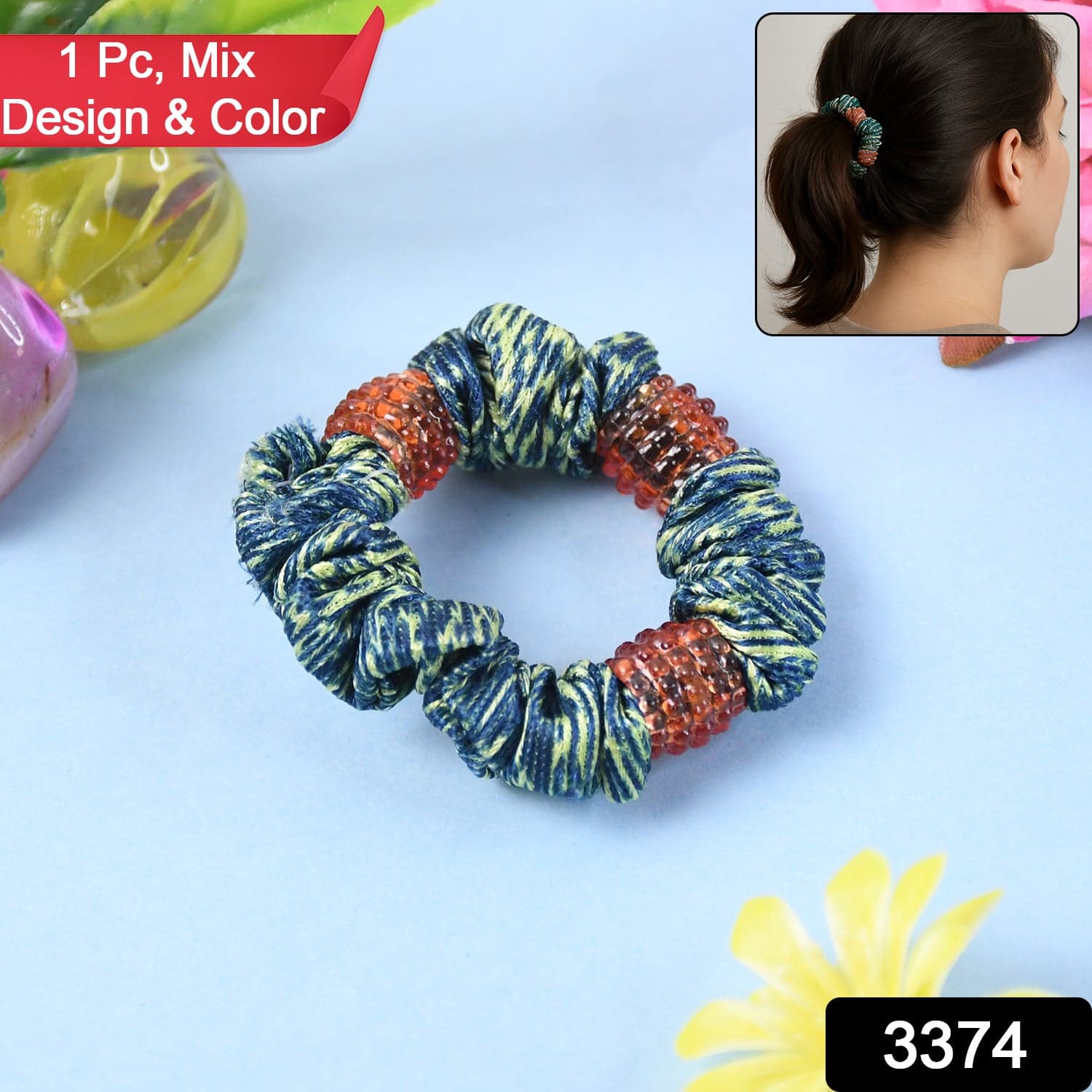 Small Hair Rubber Bands (Pack of 1 / Multicolour / Design), Hair accessories thumbnail 2