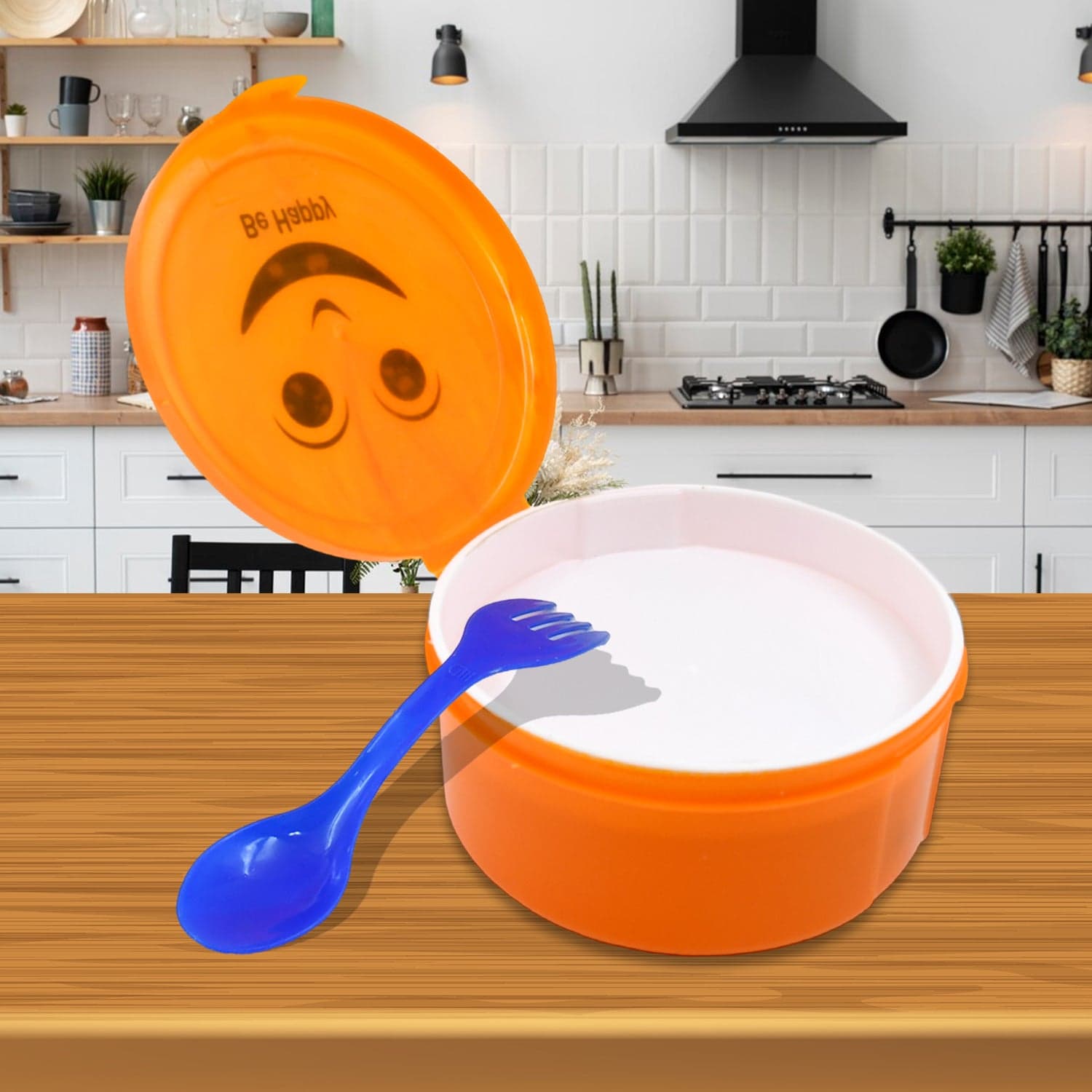 Smily Plastic lunch box, Small Box With 2in1 Spoon pack of 1 thumbnail 1