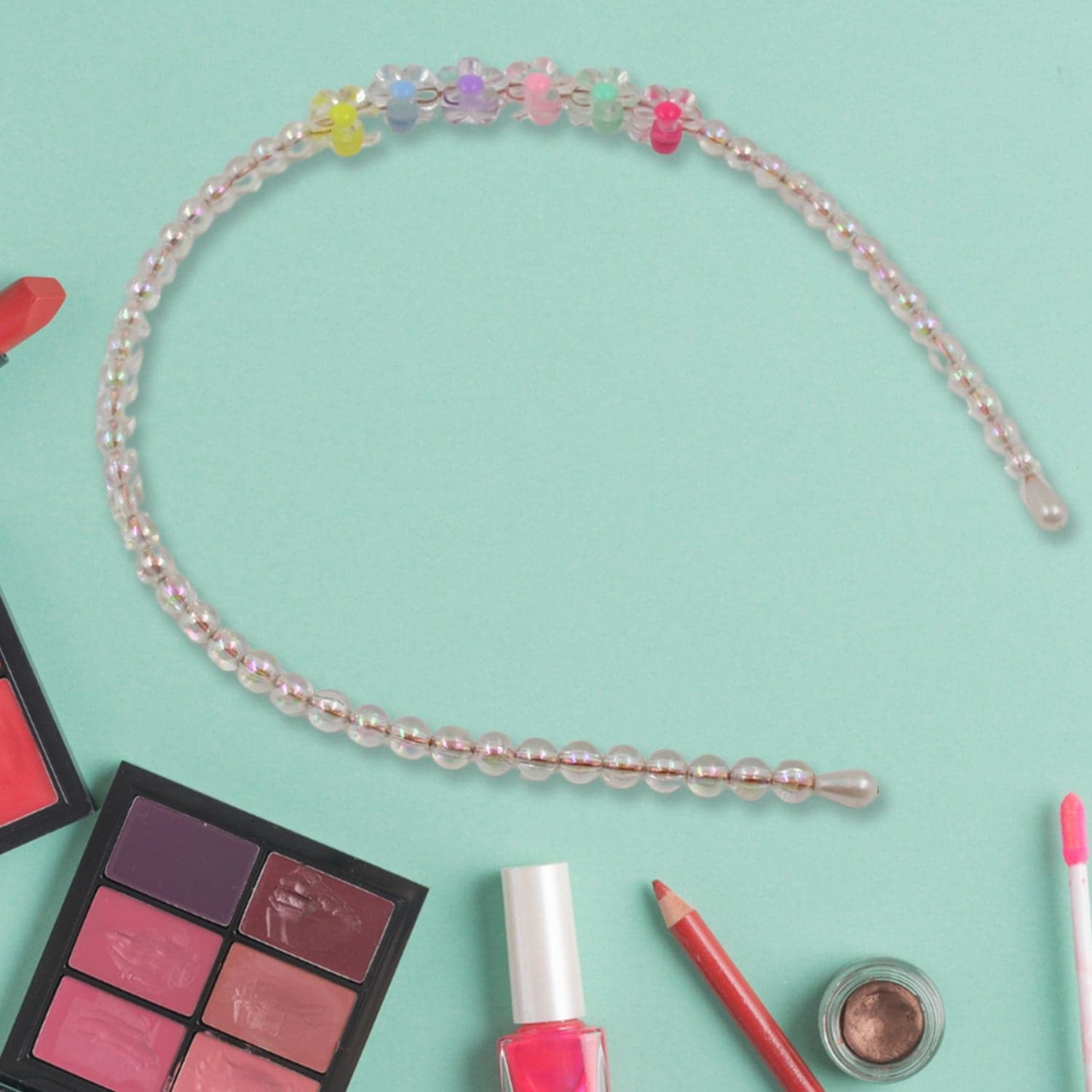 Hair Accessories Metal Handmade Colorful Beads With Pearls Fancy Party Hairband (1 Pc / Mix Design) thumbnail 1