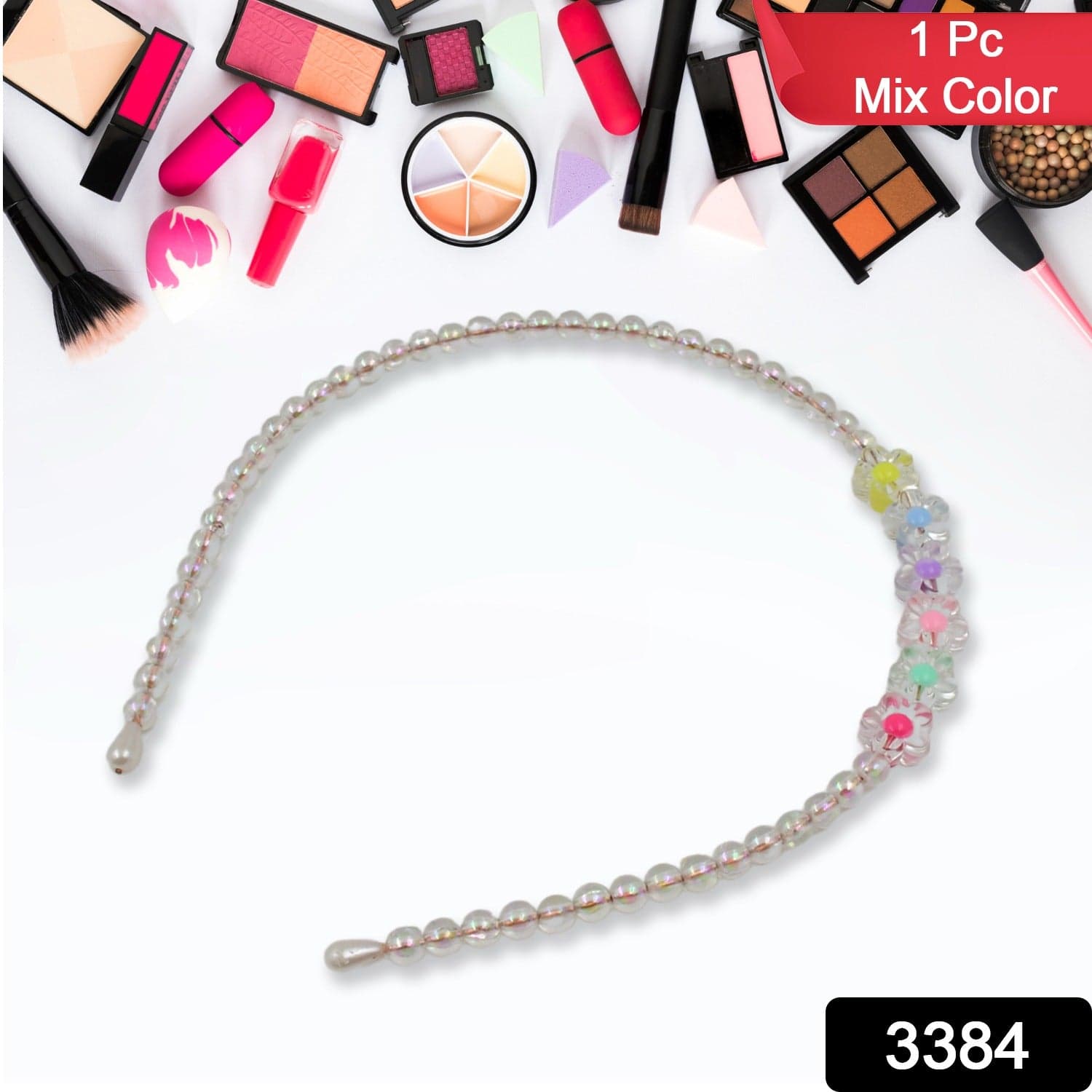 Hair Accessories Metal Handmade Colorful Beads With Pearls Fancy Party Hairband (1 Pc / Mix Design) thumbnail 2