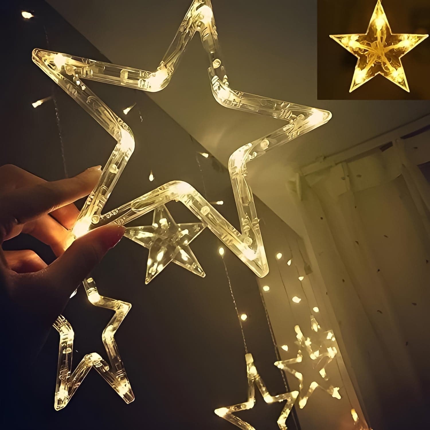 12 Stars Led Curtain String Lights With 8 Flashing Modes For Home Decoration ID-3385 thumbnail 4