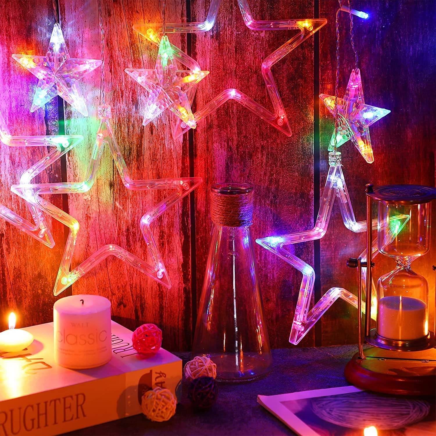 12 Stars Led Curtain String Lights With 8 Flashing Modes For Home Decoration ID-3386 thumbnail 3