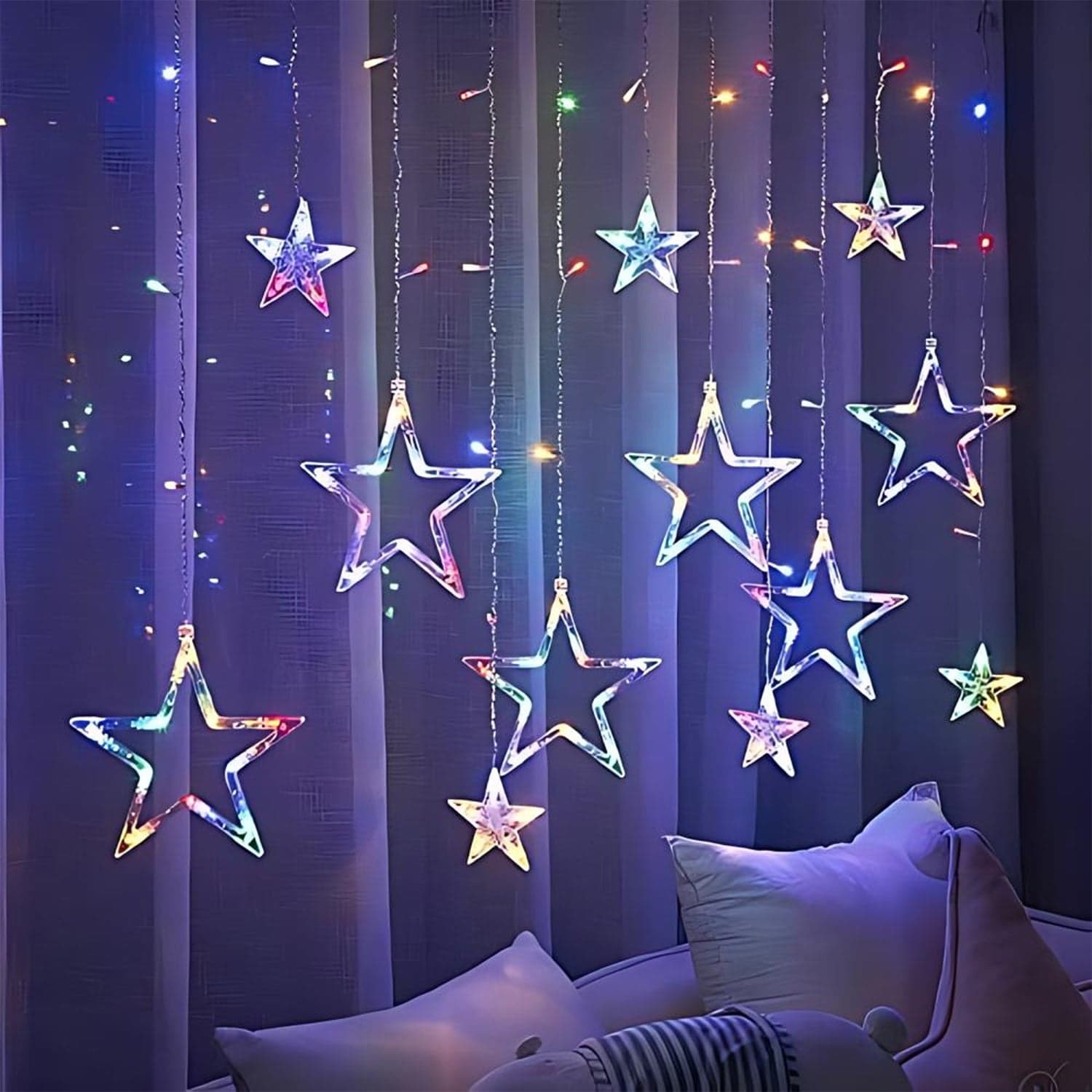 12 Stars Led Curtain String Lights With 8 Flashing Modes For Home Decoration ID-3386 thumbnail 6
