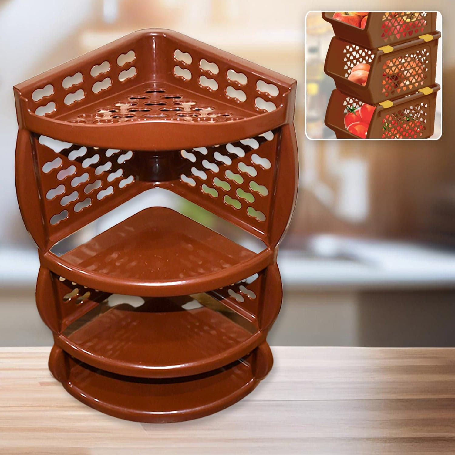 Multi Purpose Plastic Corner Rack a Stylish Storage Shelf for Kitchen / Living Room / Bathroom (1 Pc / 3 Layer ) thumbnail 1