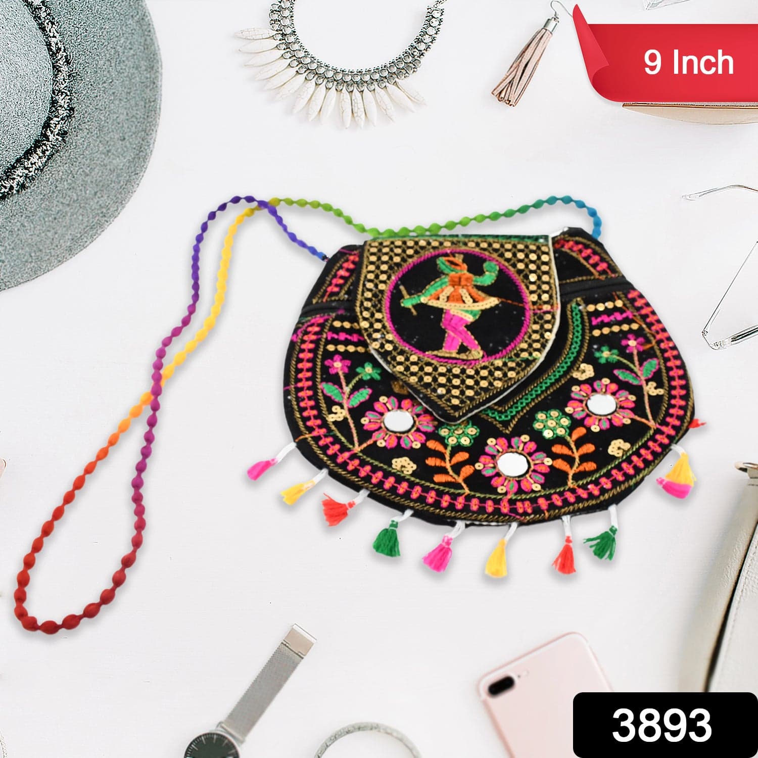 9 inch Handcrafted Cotton Embroidered Shoulder Bag for Girls & women (1 Pc) thumbnail 2