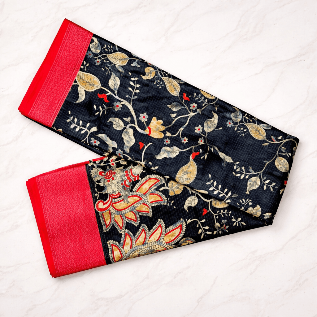 Luxury Red & Black Silk Blend Printed Saree With Traditional Motifs – Party Wear & Wedding Collection thumbnail 5