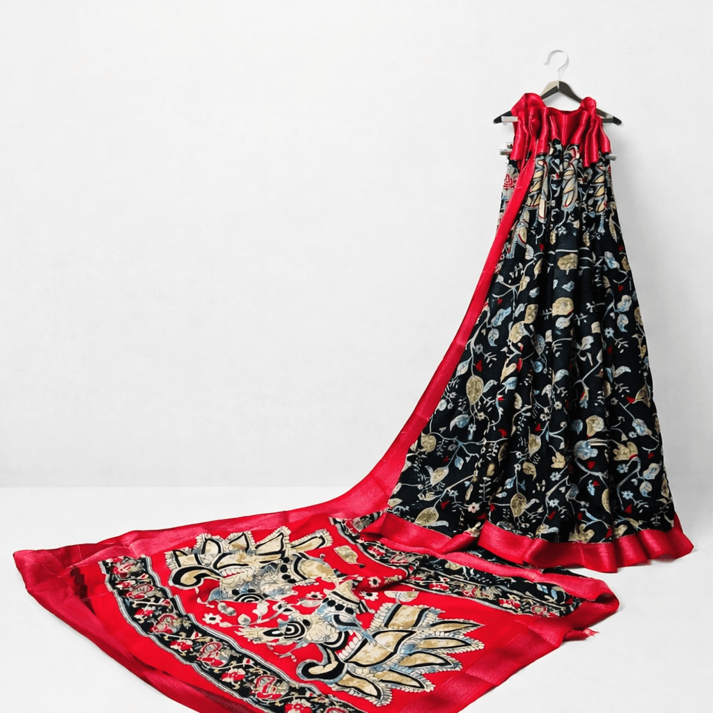 Luxury Red & Black Silk Blend Printed Saree With Traditional Motifs – Party Wear & Wedding Collection thumbnail 4