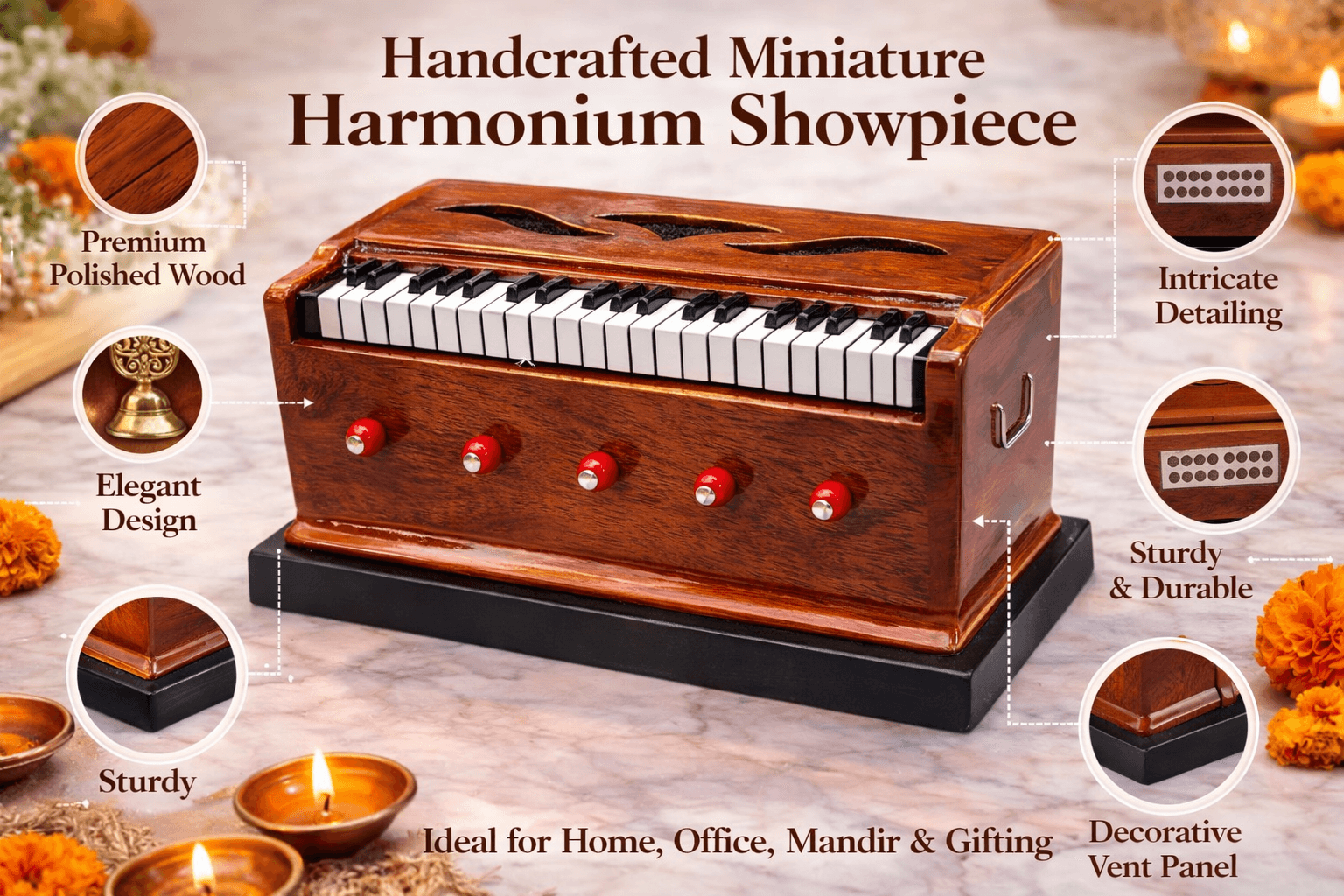 Premium Handcrafted Miniature Harmonium Decor thumbnail 4