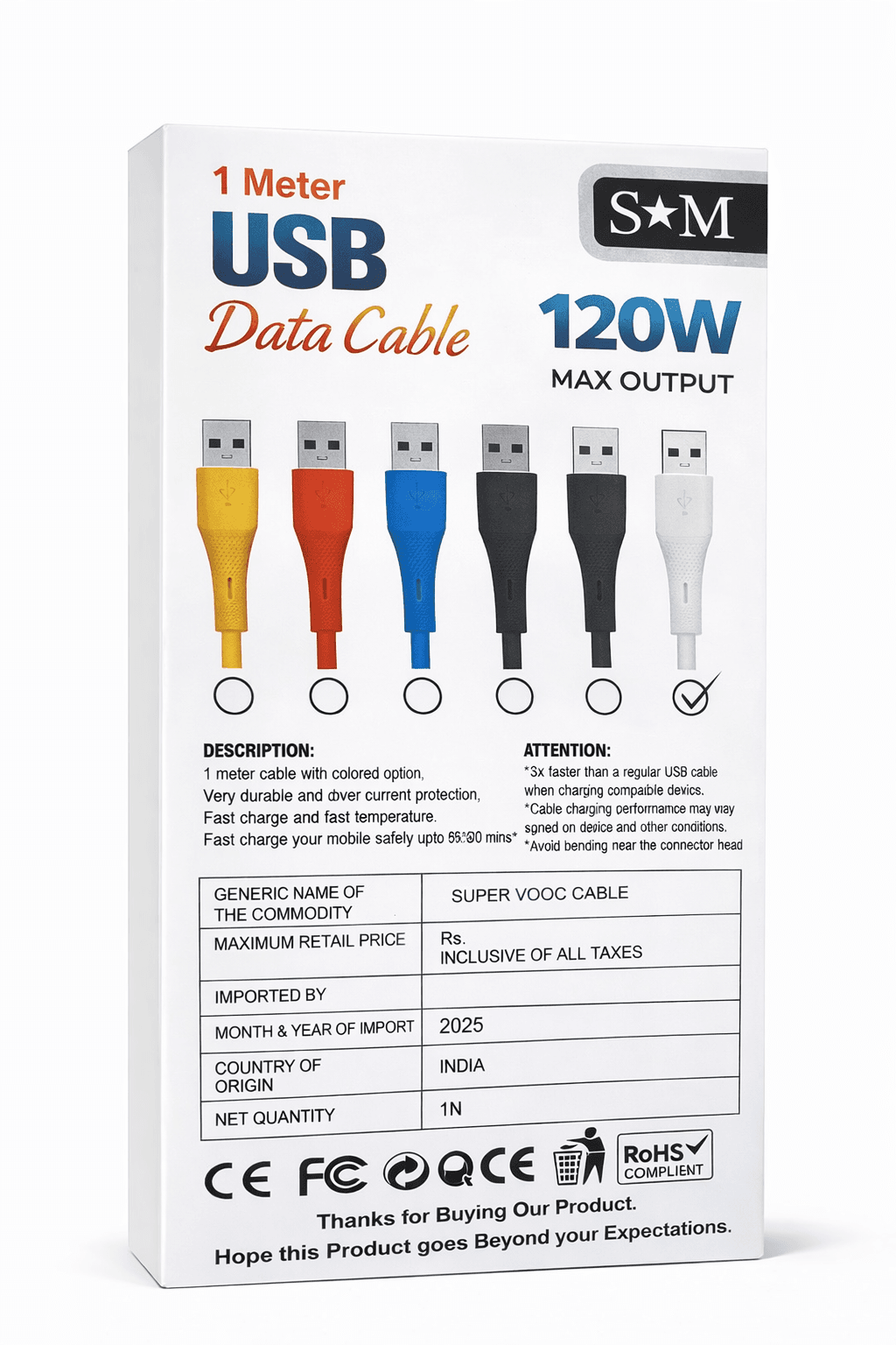 Premium USB Data Cable 1 Meter | 120W Fast Charging & High-Speed Data Transfer | Durable & Flexible Cable thumbnail 4