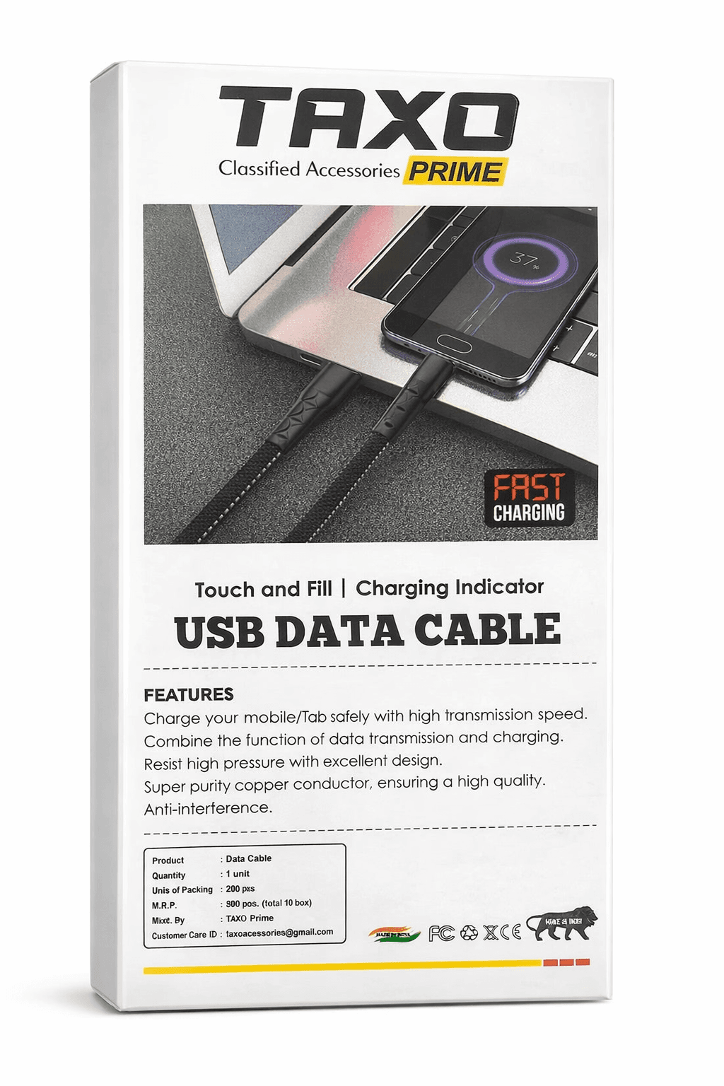 TAXO Prime Flat Series USB Type-C Data Cable | 65W Fast Charging & High-Speed Data Sync thumbnail 4