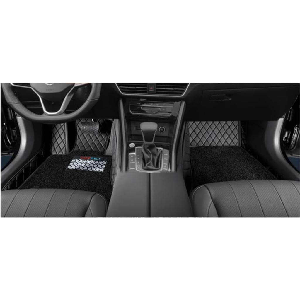 CAPDELL 7D Designer Car Floor Mats For Mahindra Thar Roxx Automatic – Luxury Leather Double Layer, Washable & Durable (3 Pieces, Tan-Golden Beige) thumbnail 4