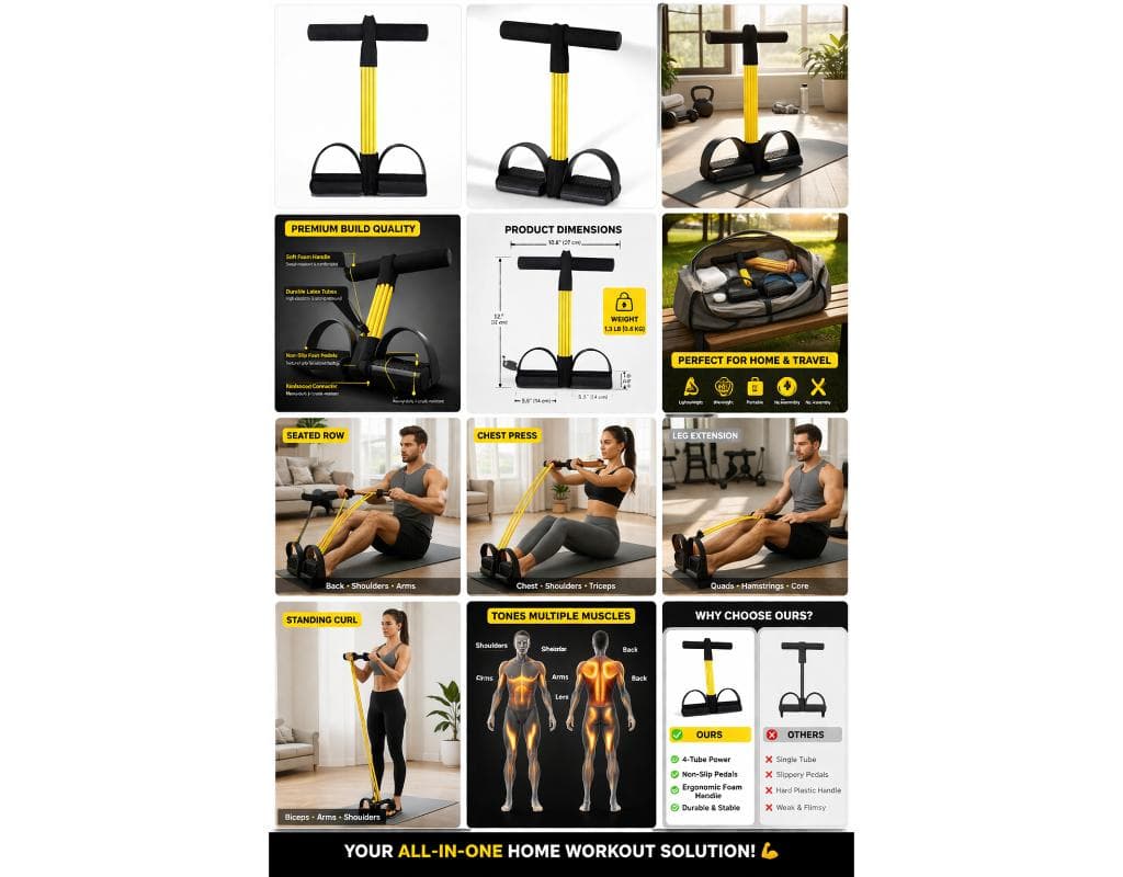 Portable Pedal Resistance Exerciser With Handle | Home Fitness Puller Bands thumbnail 4