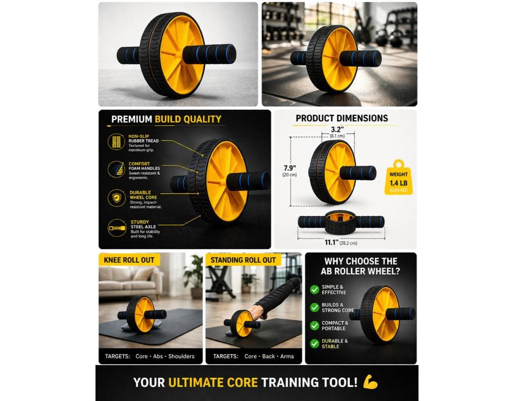Dual Wheel Ab Roller With Anti-Slip Grip – Core Strength Ab Wheel Exerciser For Home Gym thumbnail 4