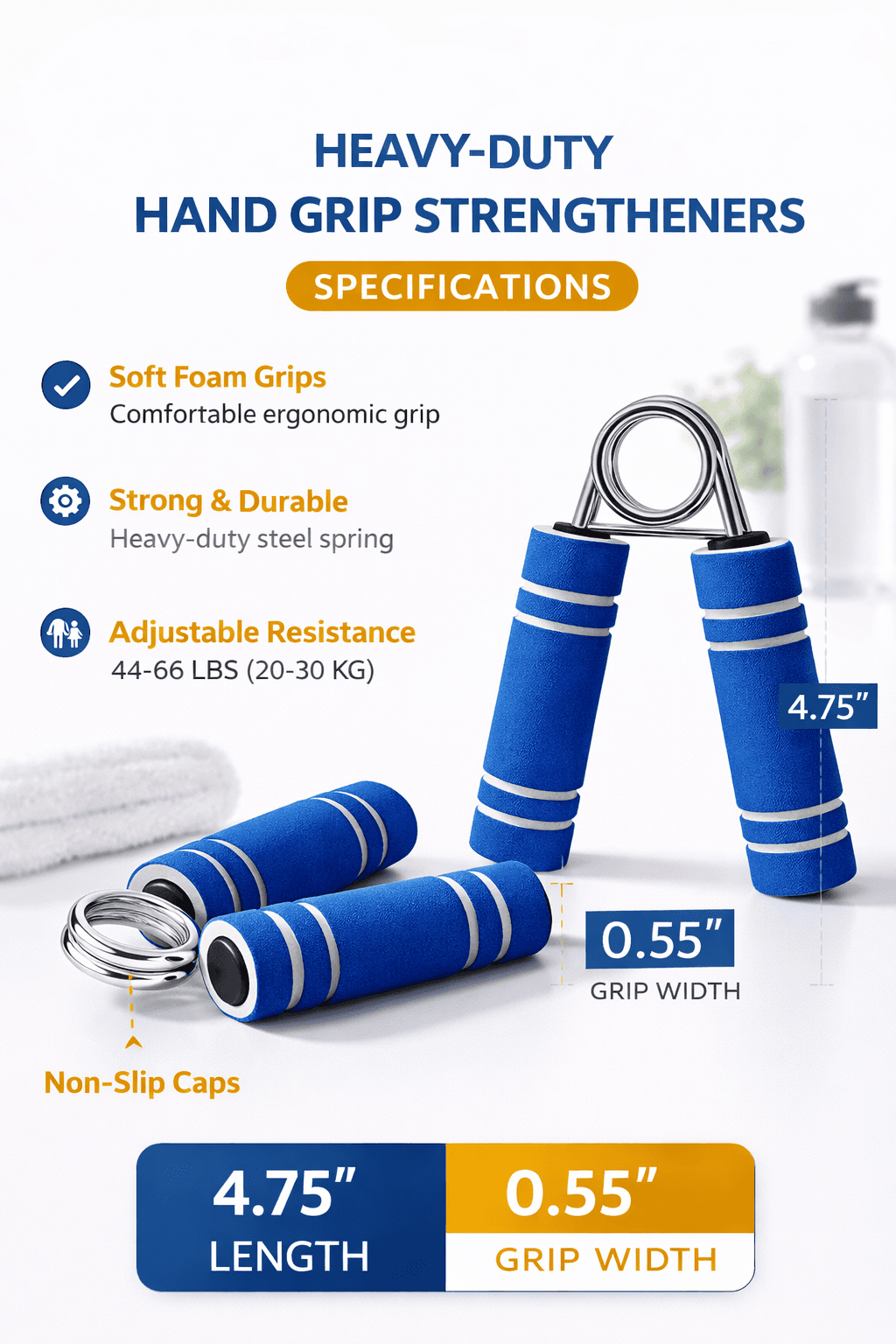 Adjustable Hand Grip Strengthener With Foam Handles – Forearm & Finger Strength Exerciser thumbnail 3