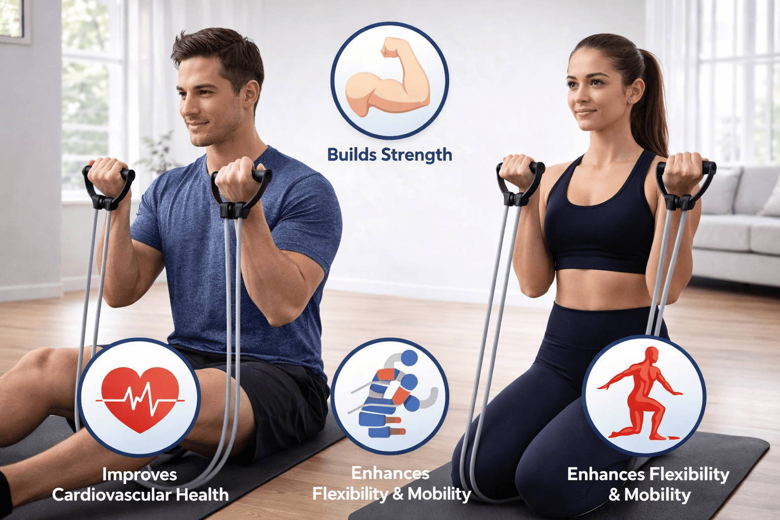 Resistance Tube Band With Handles – Elastic Fitness Band For Strength Training & Home Workout thumbnail 4