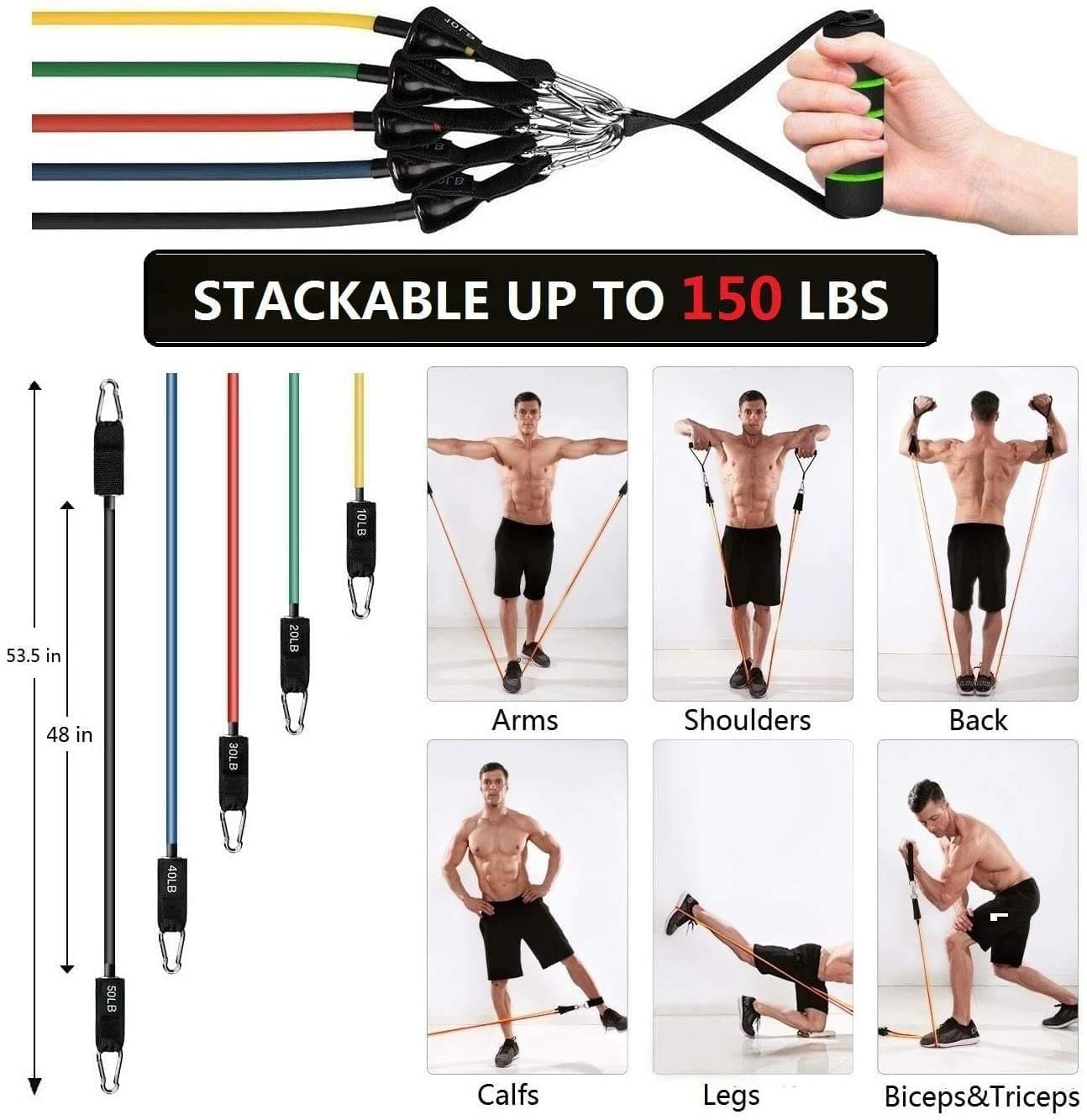 11-Piece Resistance Band Set With Handles & Accessories – Full Body Home Gym Workout Kit thumbnail 4